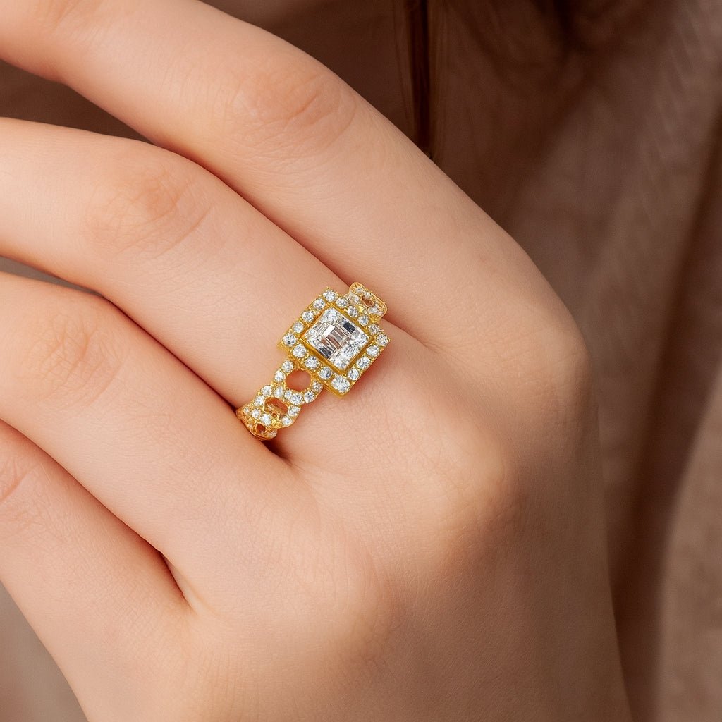 10k Gold Square - Halo Cuban - Link Diamonds Ring 0.55ct - AVI THE JEWELER