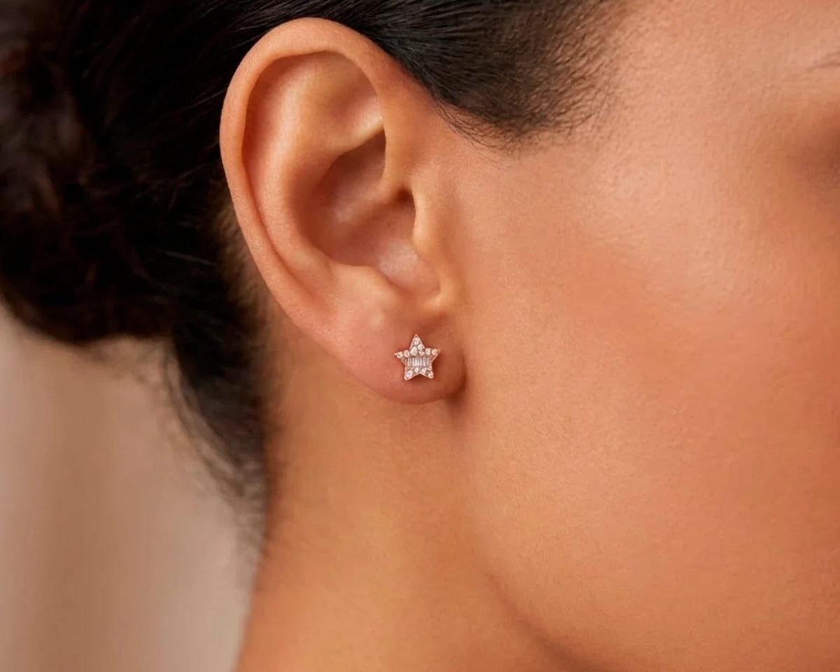 10K Gold Star Stud Earrings with Baguette Accents 0.40 CT – view 2