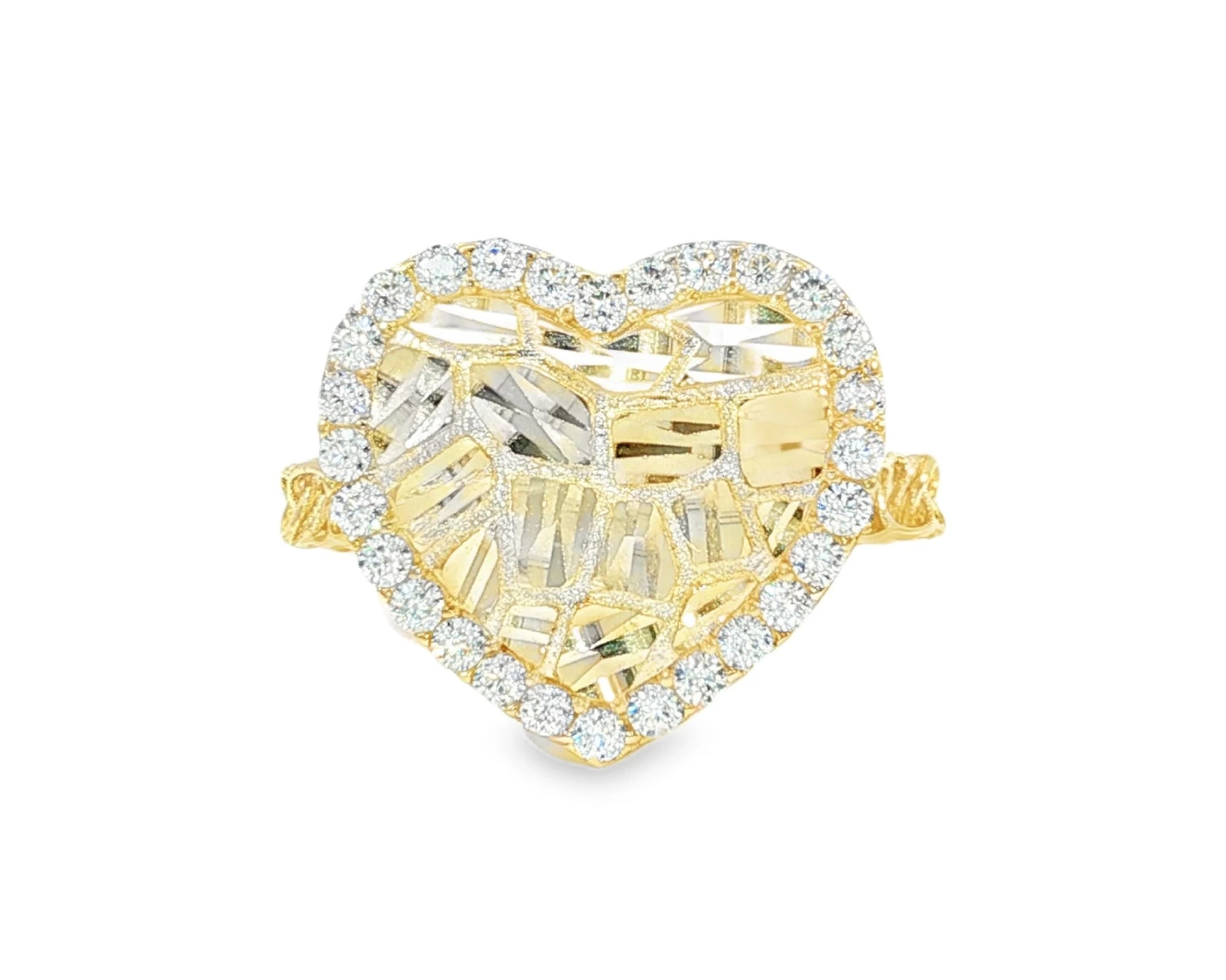 10K Gold Textured Open Heart Cubic Zirconia Ring – lifestyle 2892