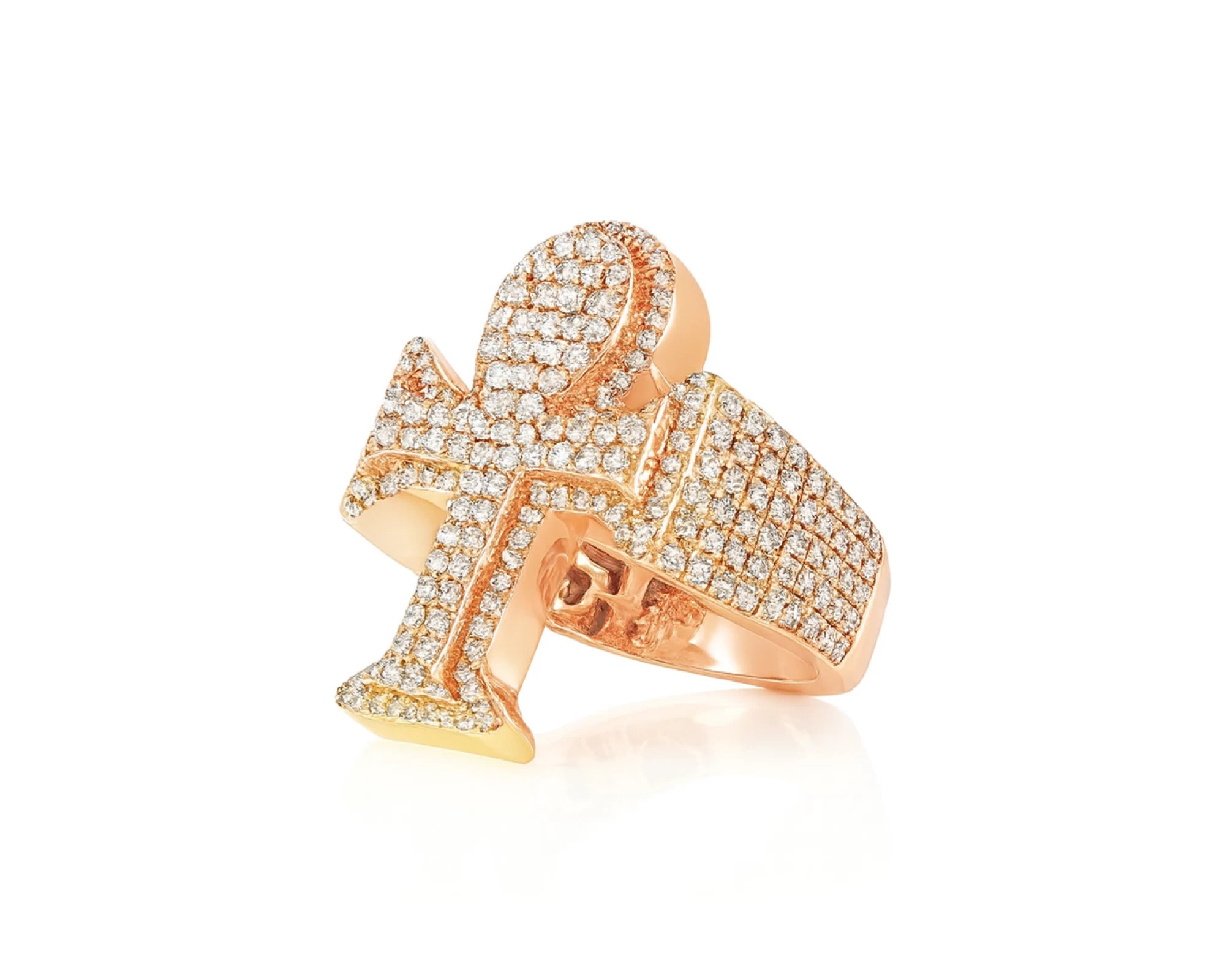 10k Rose Gold Ankh Cross Diamond Ring with Full Round Cut 2.50ct – lifestyle 1317