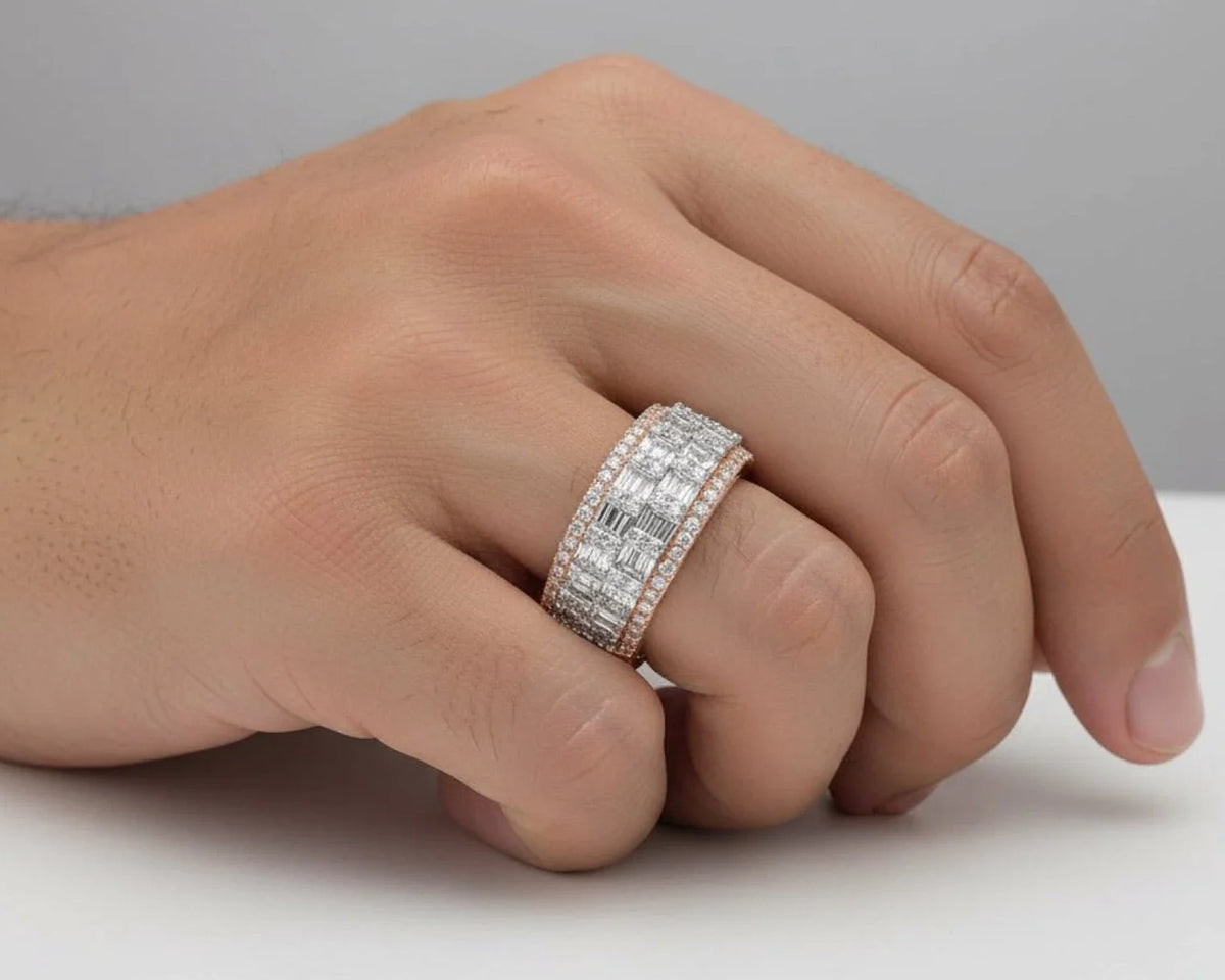 10K Two-Tone Gold Baguette & Round Diamond Ring for Men 1.40ct – front view