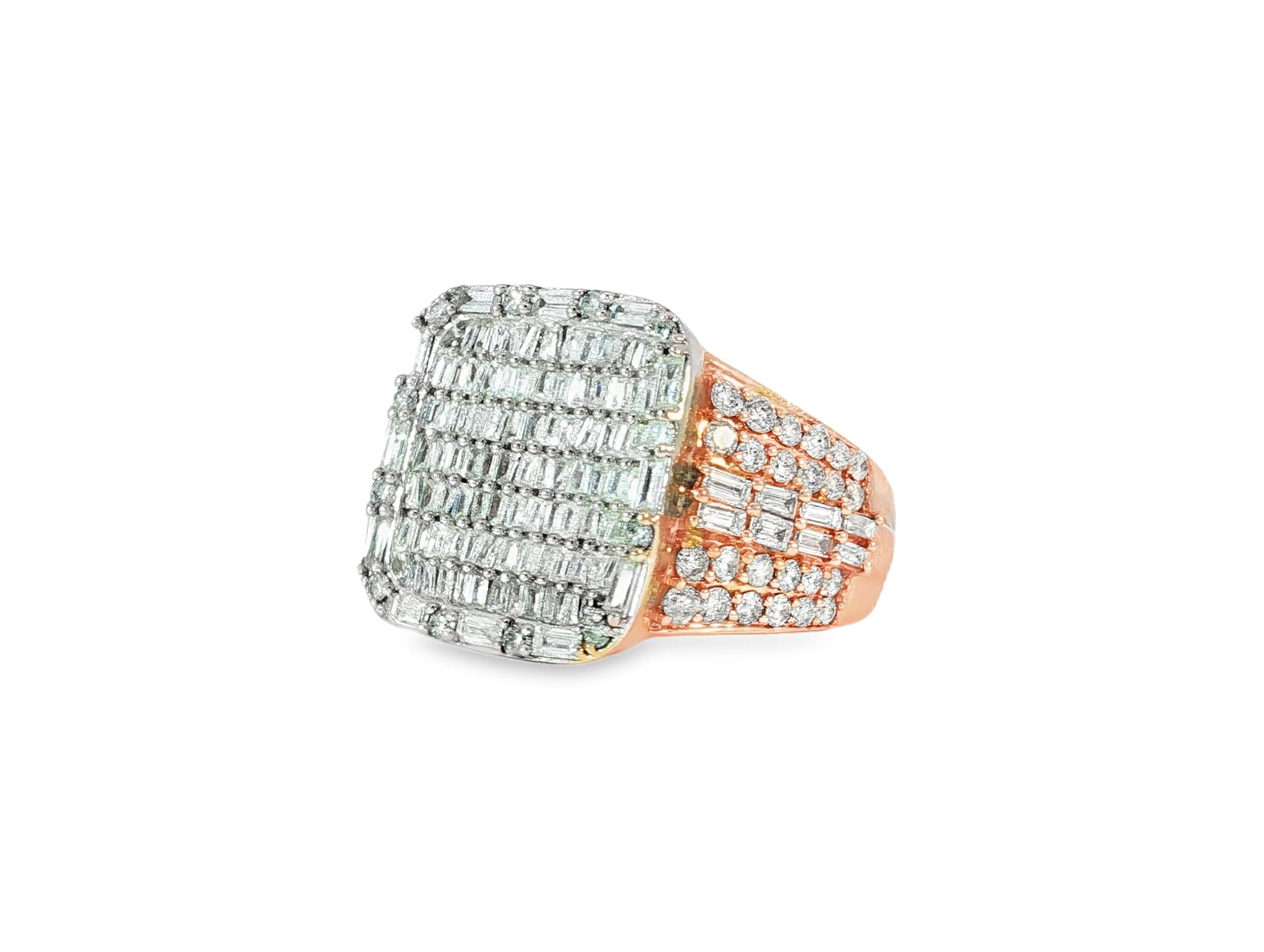 10k Two - Tone Gold Iced - Out Ring with Baguette and Round Diamonds 3.75ct - AVI THE JEWELER