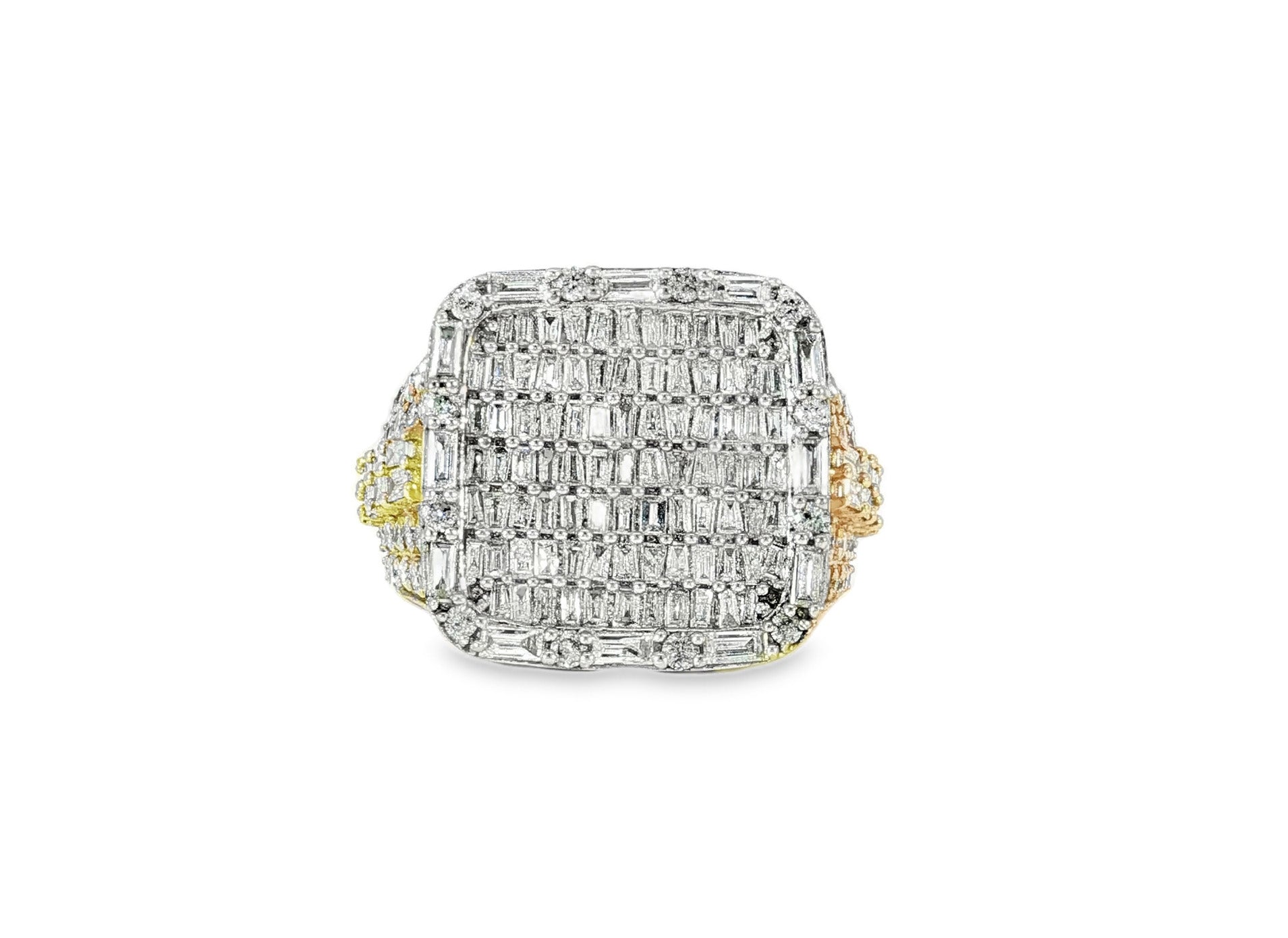 10k Two - Tone Gold Iced - Out Ring with Baguette and Round Diamonds 3.75ct - AVI THE JEWELER
