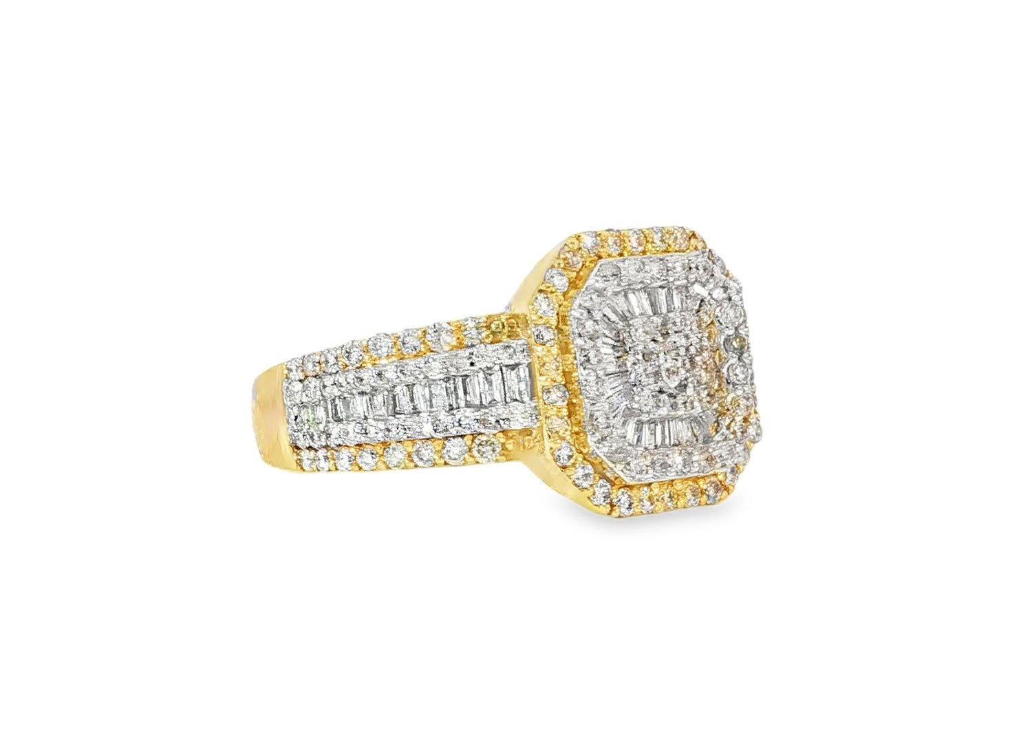 10K Two - Tone Gold Men's Octagon Ring with Baguette Accents 1.35ct - AVI THE JEWELER