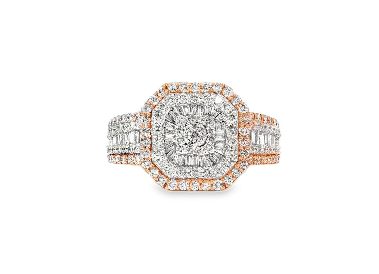 10K Two - Tone Gold Men's Octagon Ring with Baguette Accents 1.35ct - AVI THE JEWELER