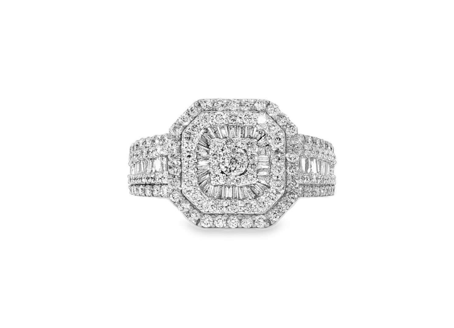 10K Two - Tone Gold Men's Octagon Ring with Baguette Accents 1.35ct - AVI THE JEWELER