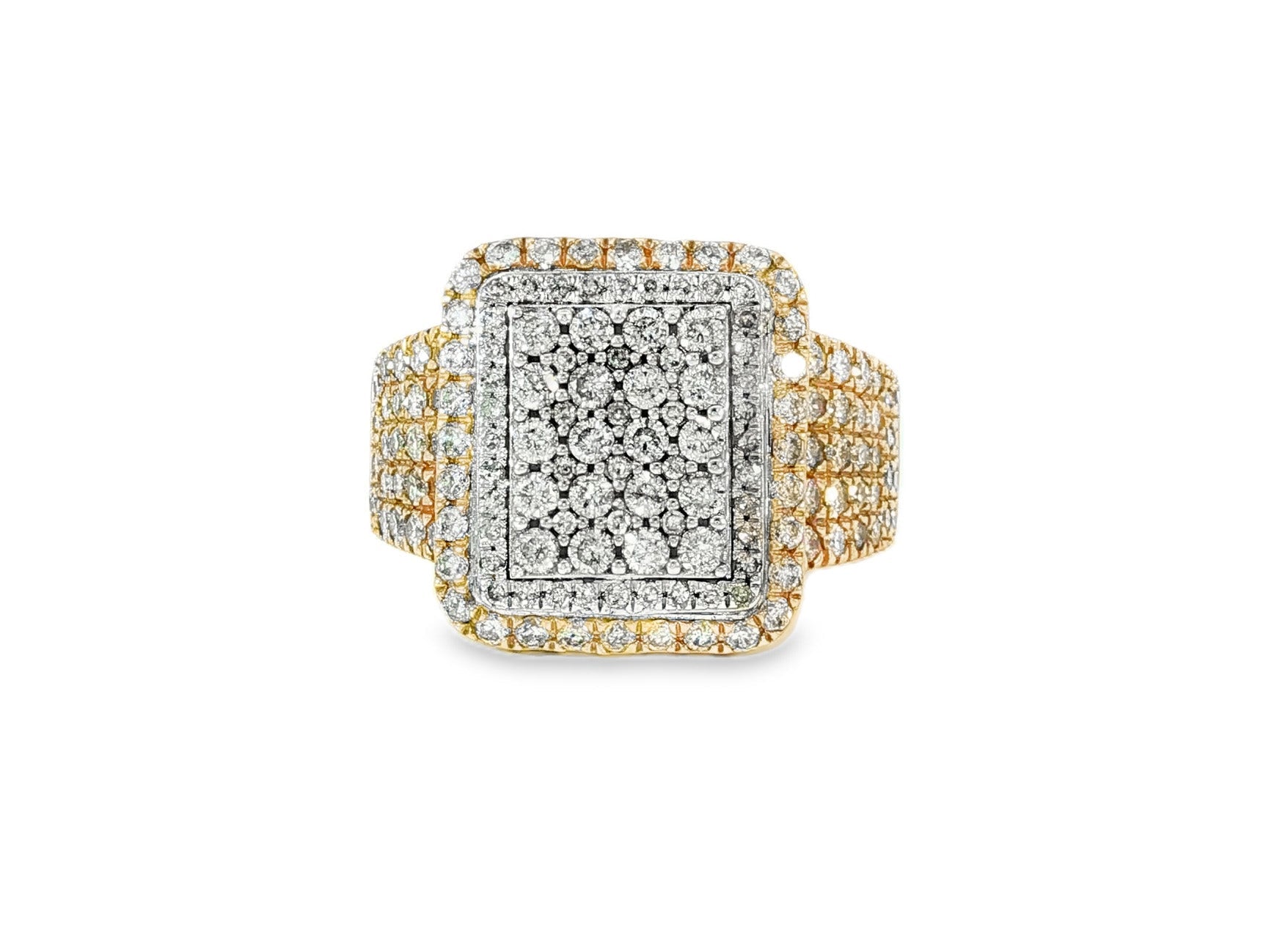 10K Two - Tone Gold Rectangle Diamond Ring for Men with Round Cut 2.95ct - AVI THE JEWELER