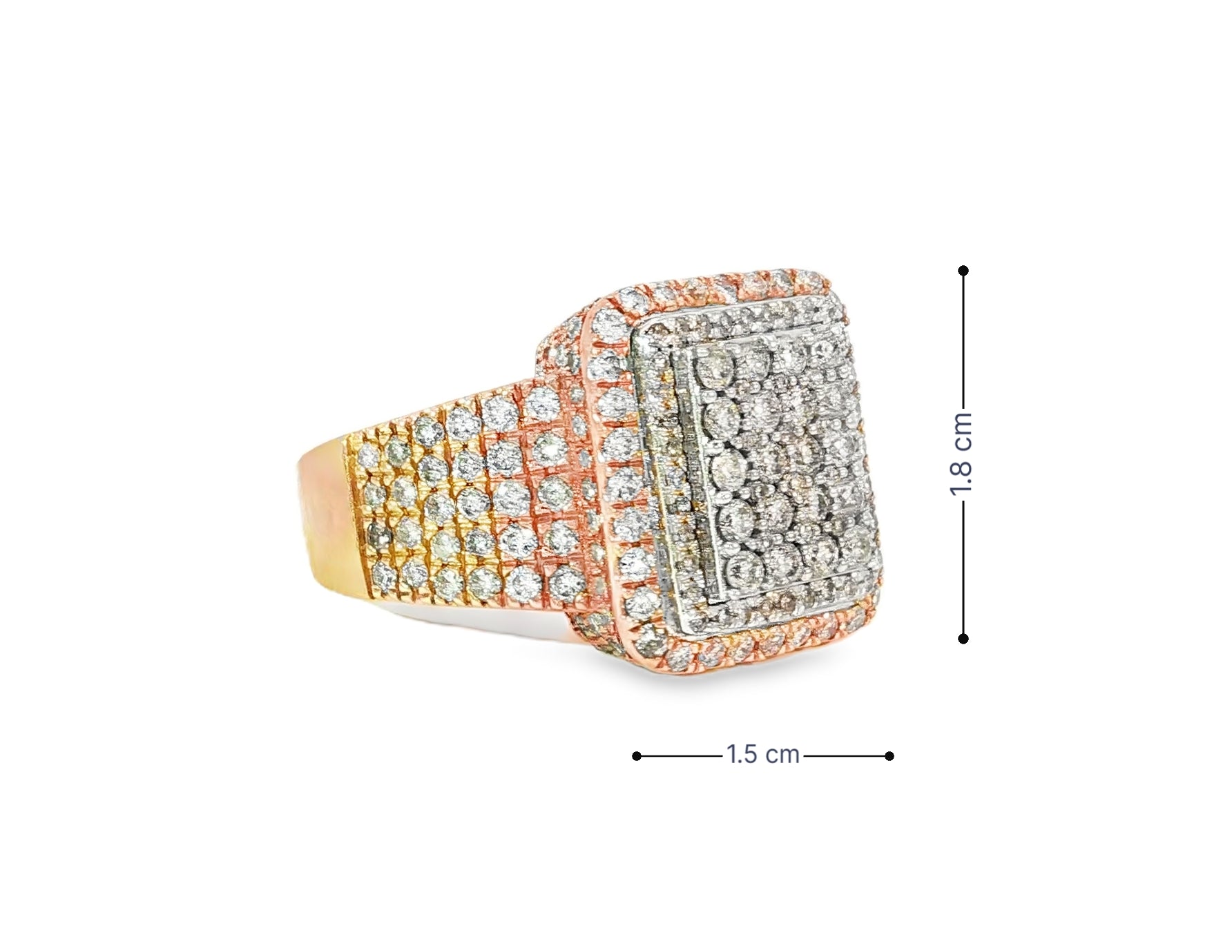 10K Two - Tone Gold Rectangle Diamond Ring for Men with Round Cut 2.95ct - AVI THE JEWELER