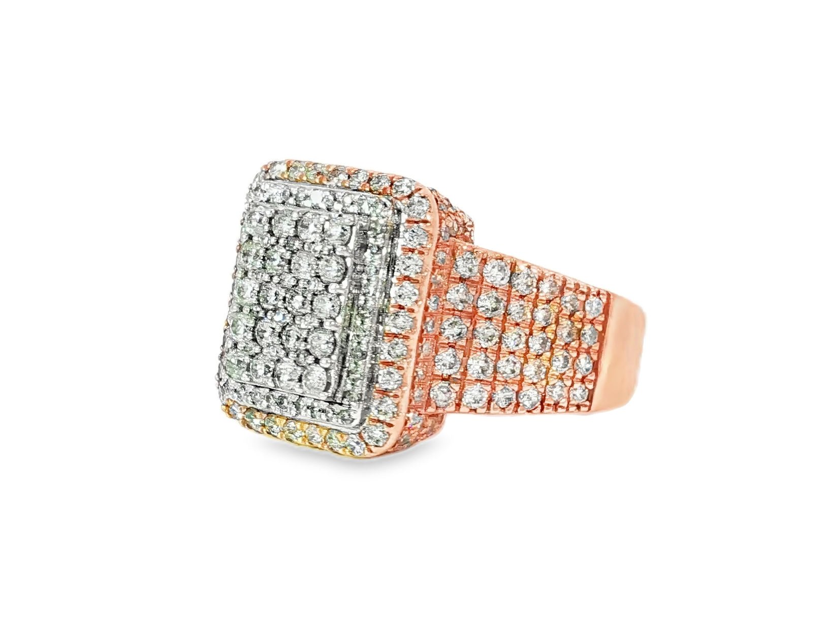 10K Two - Tone Gold Rectangle Diamond Ring for Men with Round Cut 2.95ct - AVI THE JEWELER