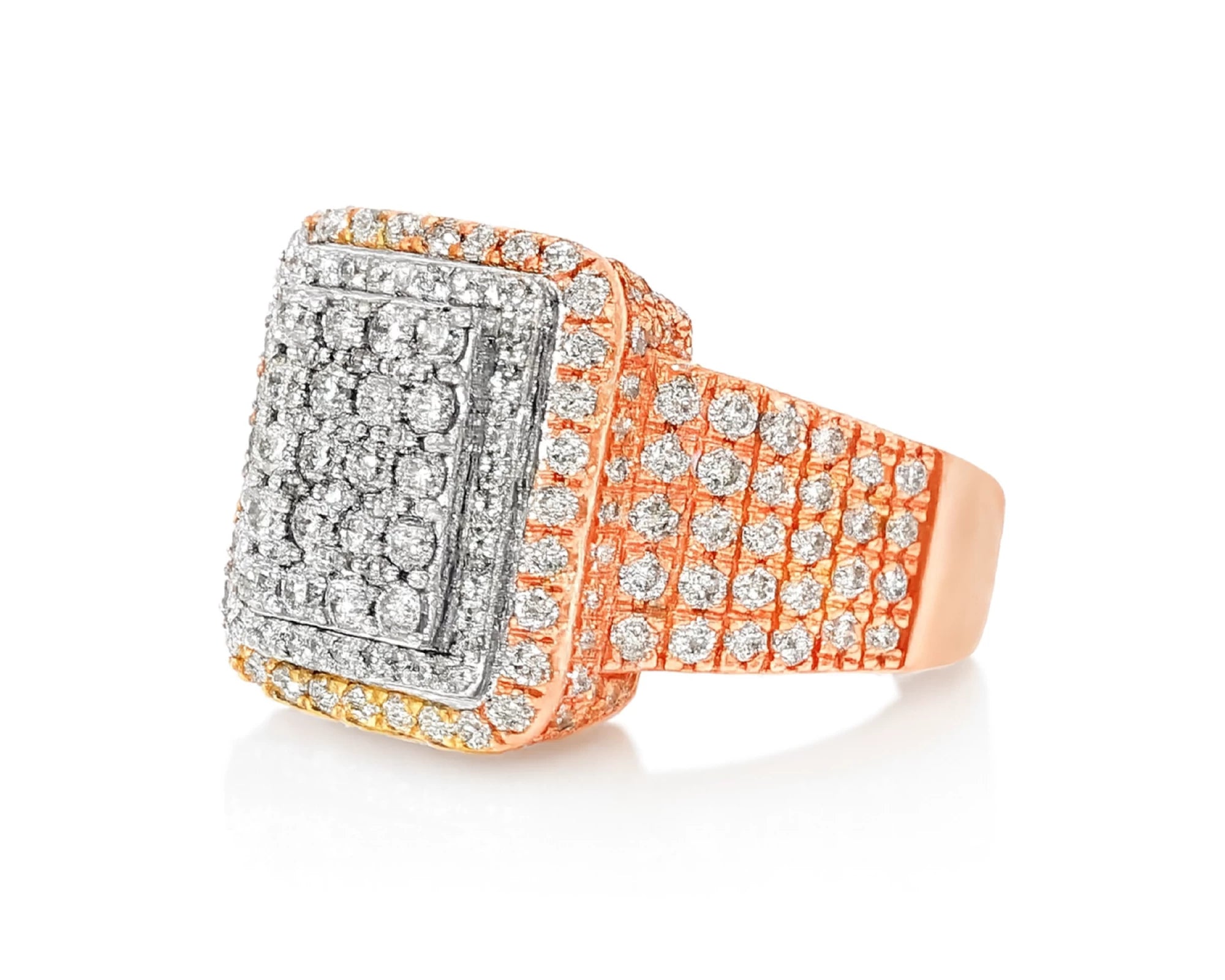 10K Two-Tone Gold Rectangle Diamond Ring for Men with Round Cut 2.95ct – lifestyle 1097