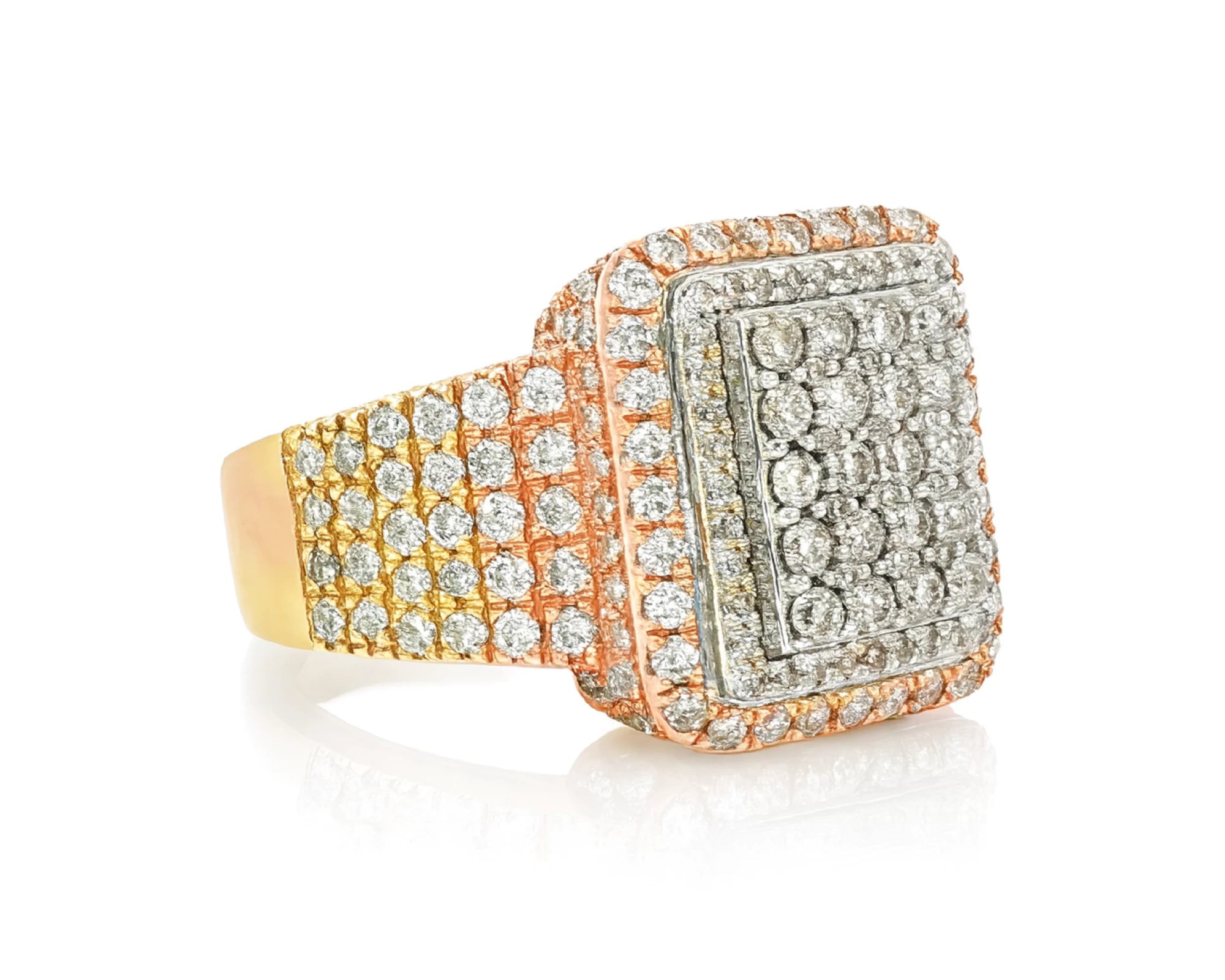10K Two-Tone Gold Rectangle Diamond Ring for Men with Round Cut 2.95ct – lifestyle 1100