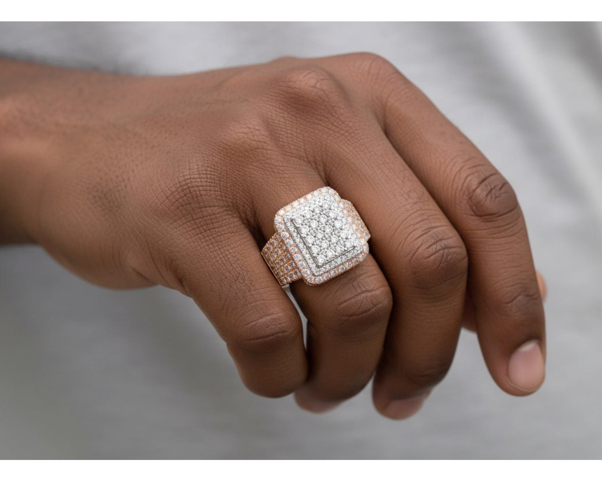 10K Two-Tone Gold Rectangle Diamond Ring for Men with Round Cut 2.95ct – view 2
