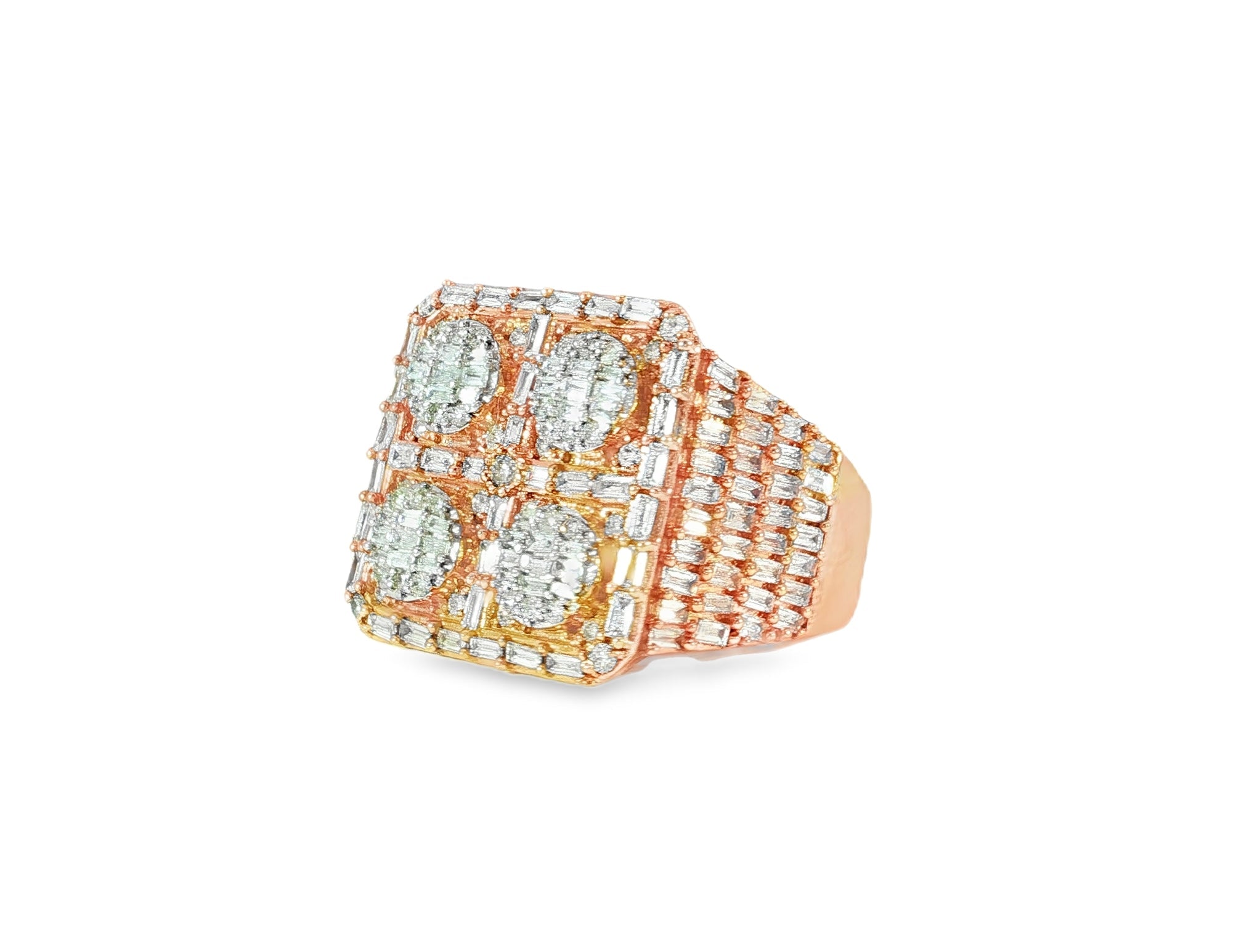 10k Two - Tone Gold Ring with Four Circle Diamond Clusters 2.50ct - AVI THE JEWELER