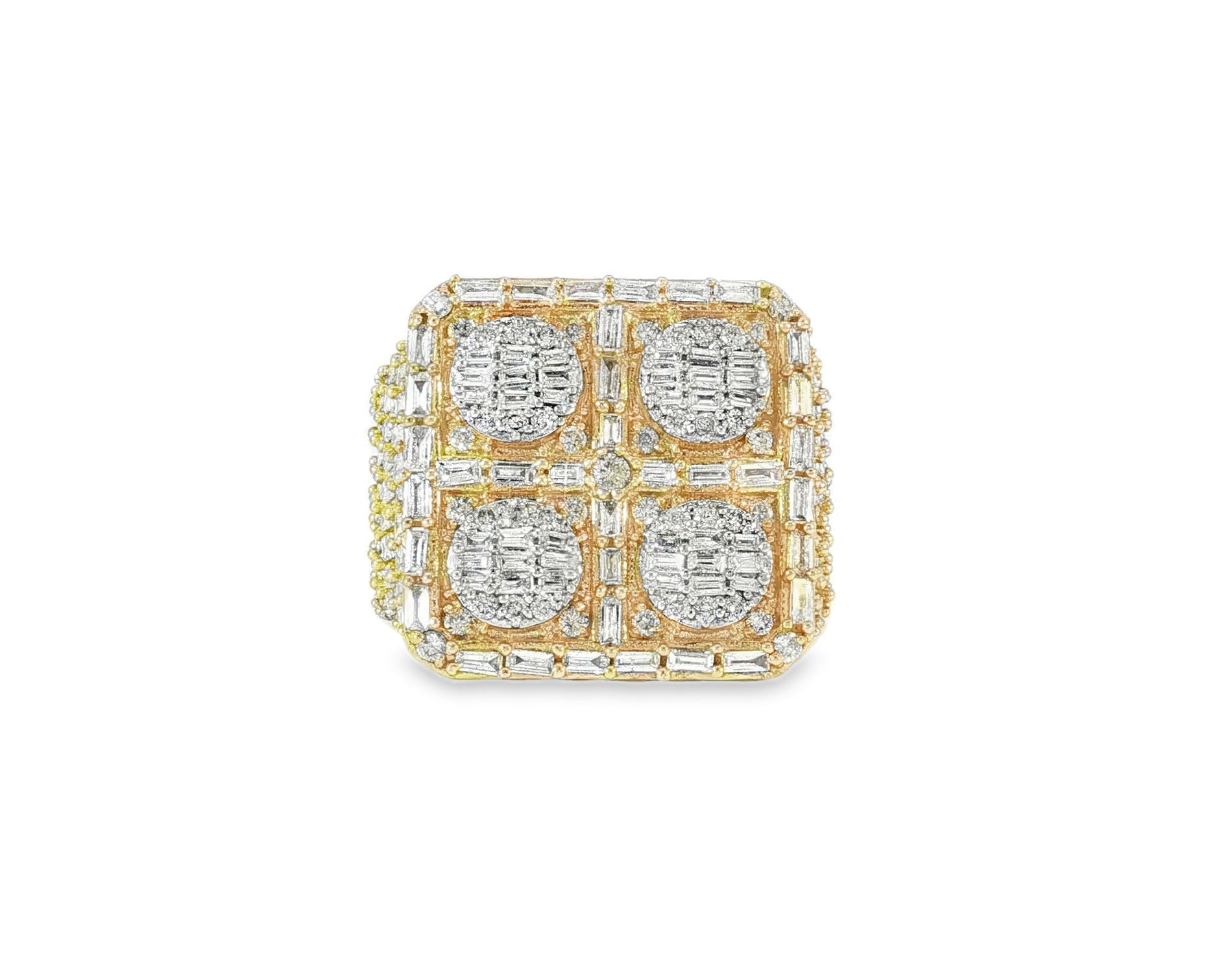 10k Two - Tone Gold Ring with Four Circle Diamond Clusters 2.50ct - AVI THE JEWELER