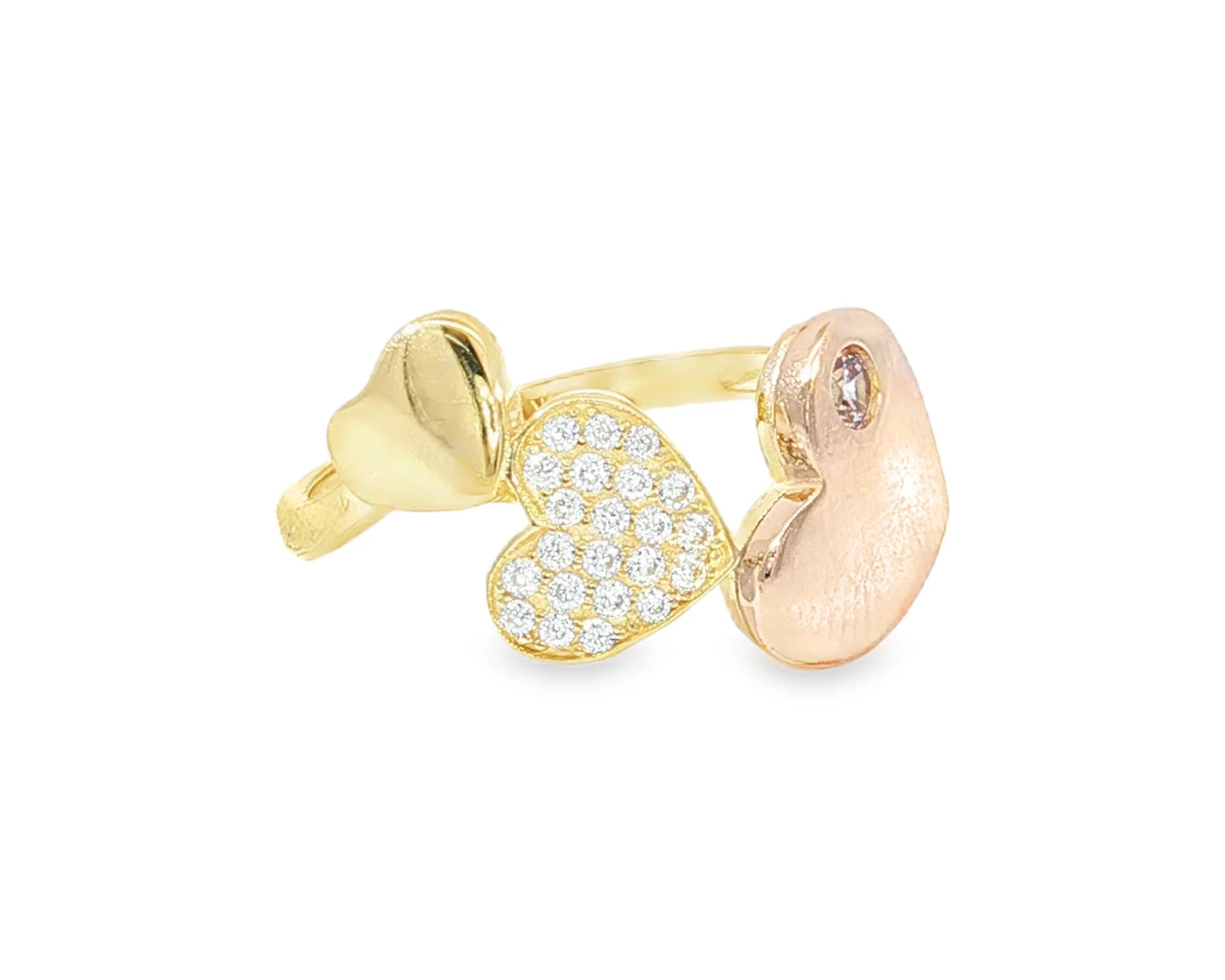 10K Two-Tone Gold Three Heart Ring with Zirconia Accents – lifestyle 2912