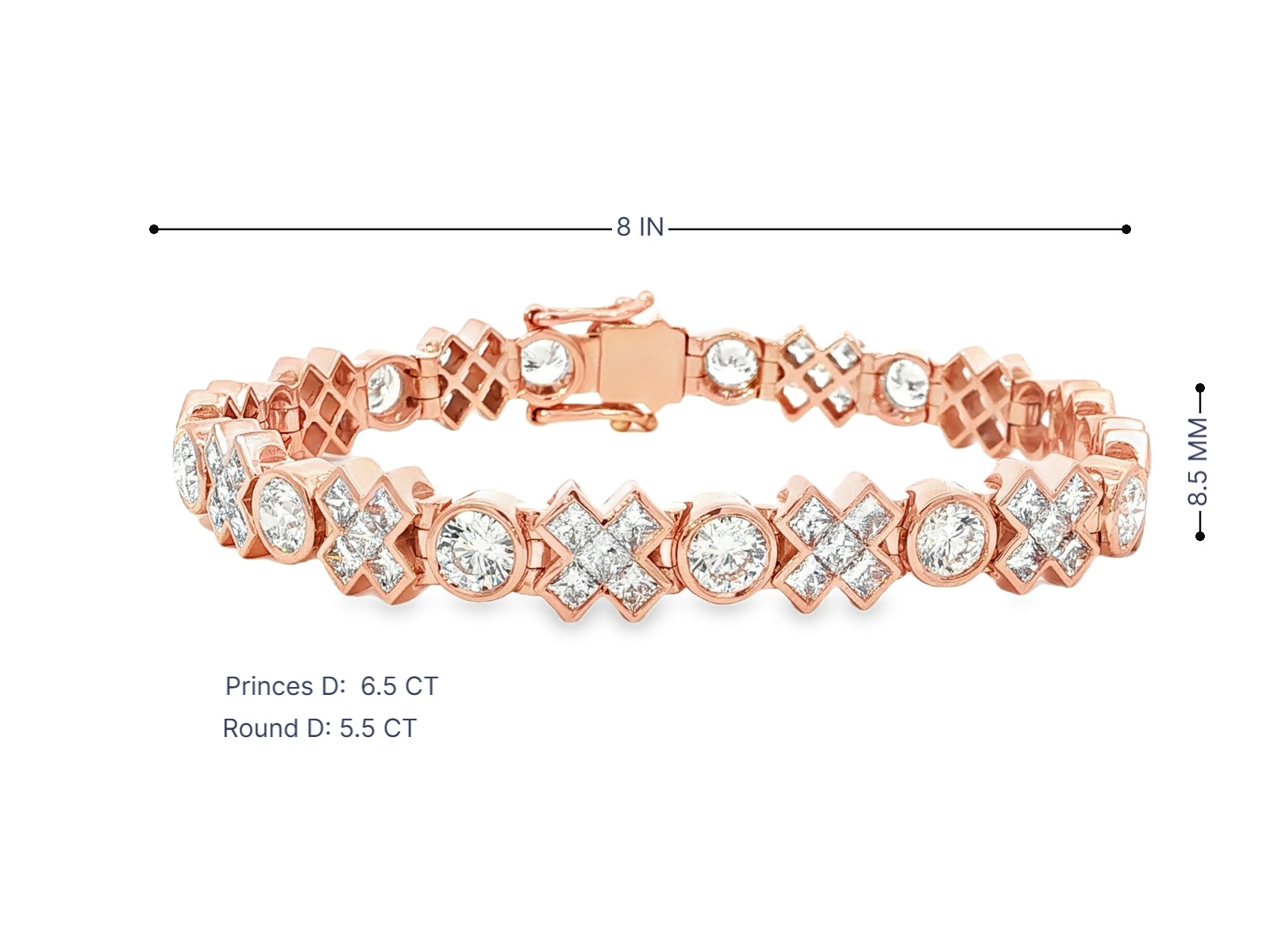 10k Gold Diamond Bracelet with Round & Princess-Cut Link Design 12.1 CT