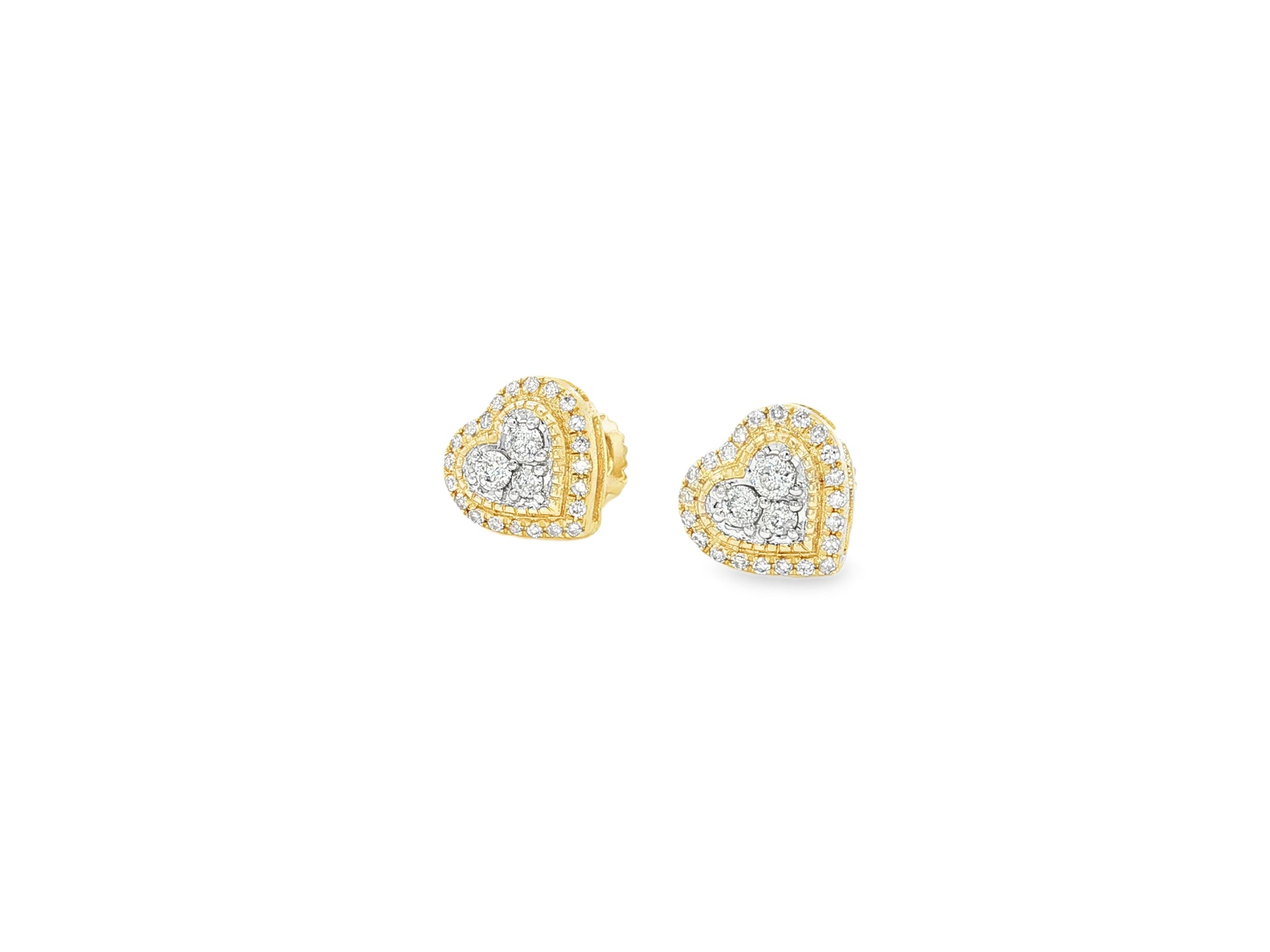 10K Gold Diamond Heart Halo Stud Earrings with Cluster Center 0.33 CT