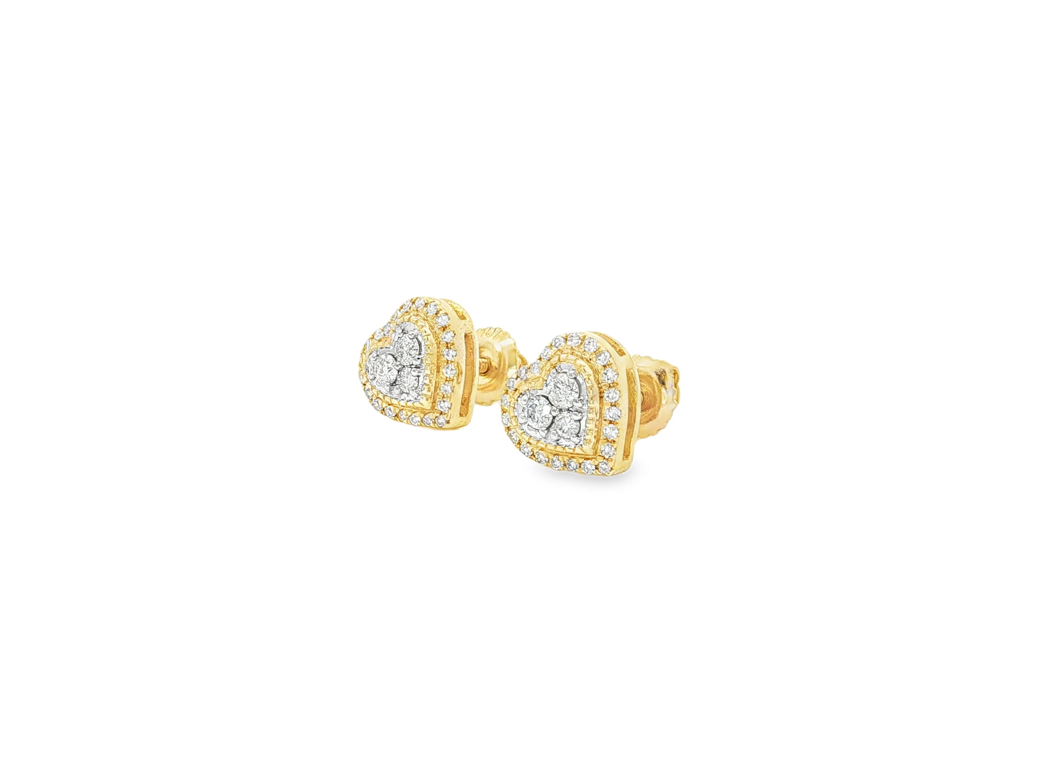 10K Gold Diamond Heart Halo Stud Earrings with Cluster Center 0.33 CT