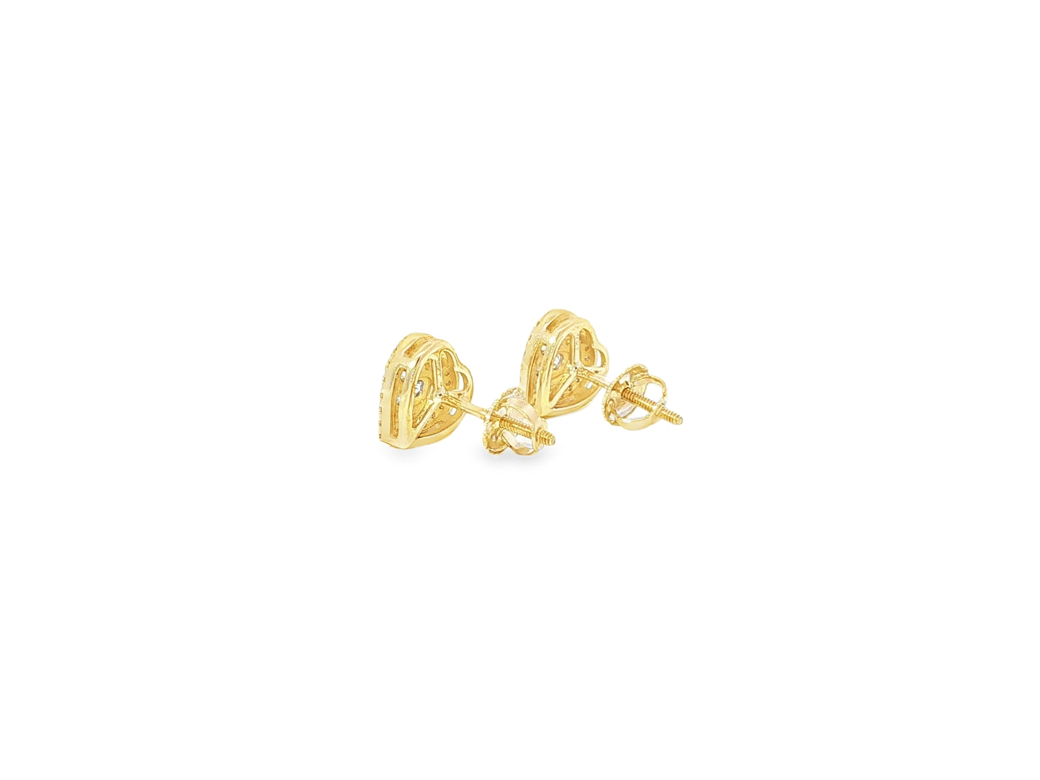 10K Gold Diamond Heart Halo Stud Earrings with Cluster Center 0.33 CT