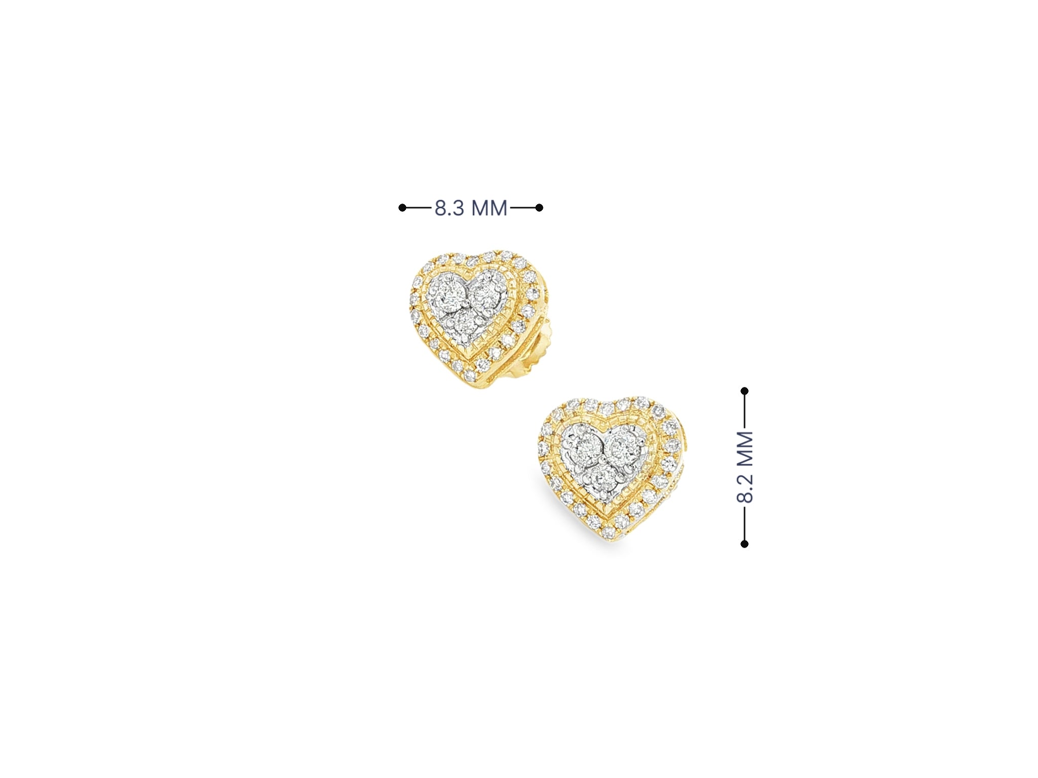 10K Gold Diamond Heart Halo Stud Earrings with Cluster Center 0.33 CT