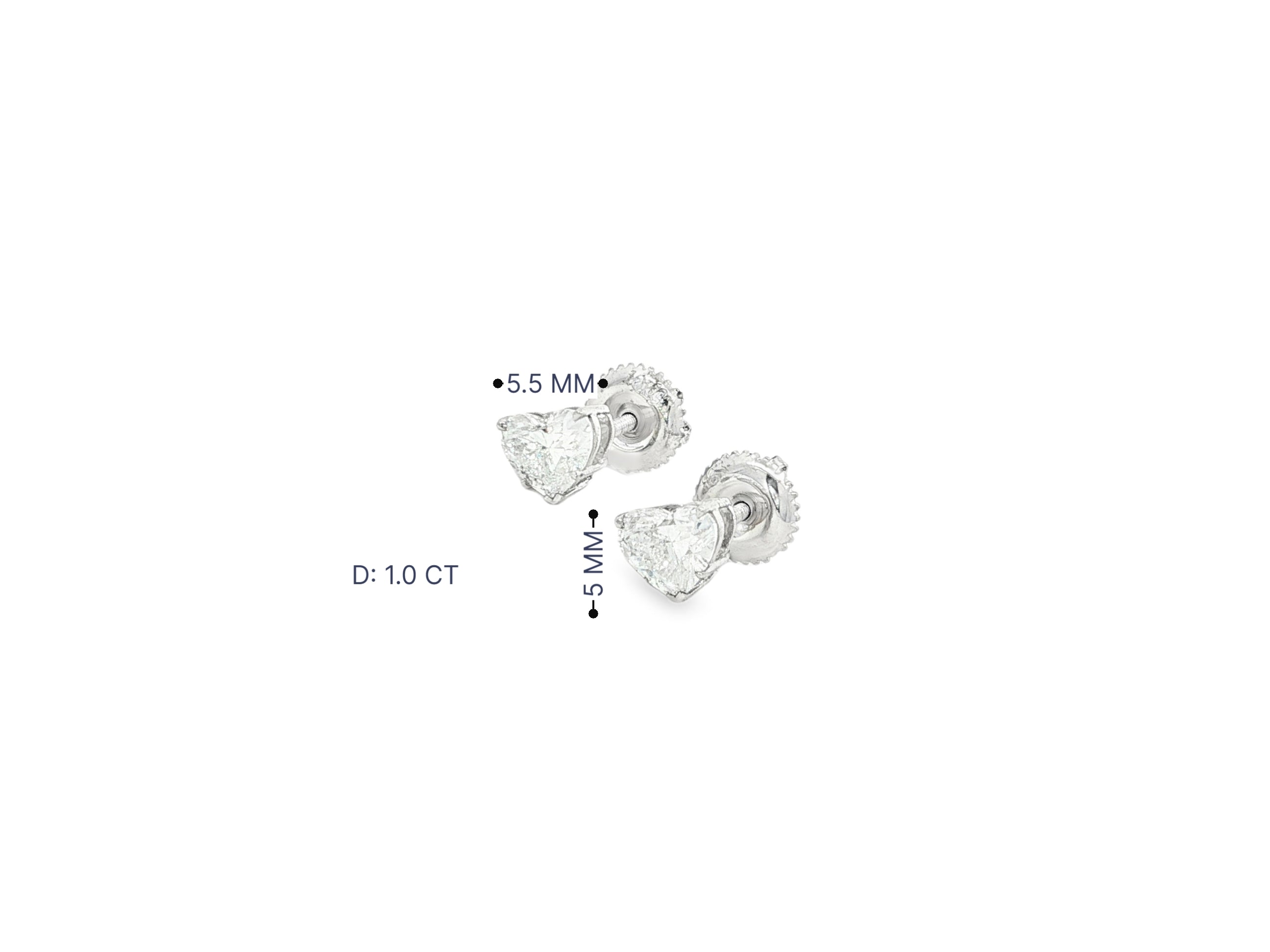 10k Gold Diamond Heart-Shaped Stud Earrings 1.0 CT