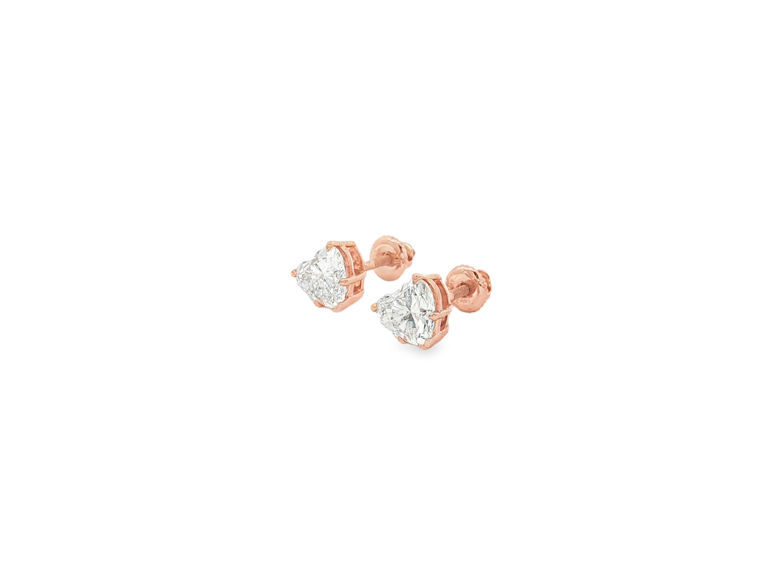 10k Gold Diamond Heart-Shaped Stud Earrings 1.50ct
