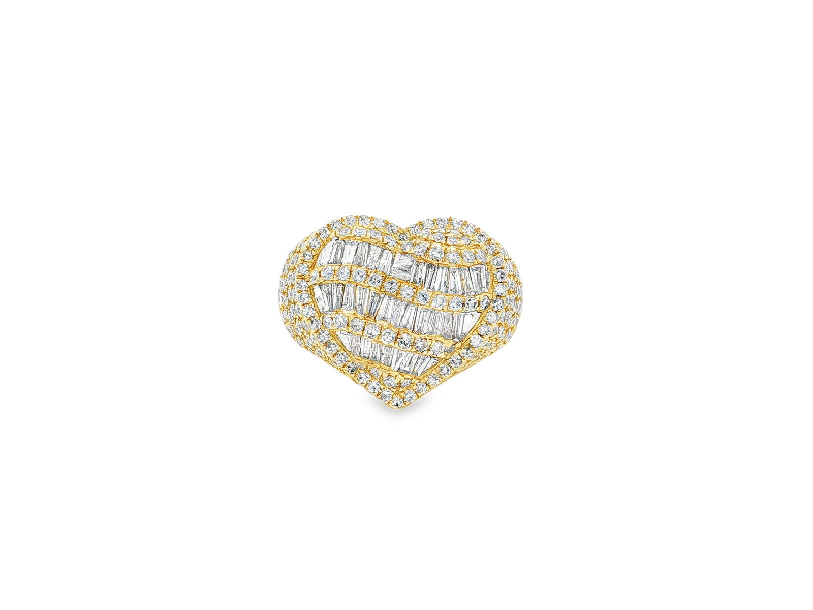10k Diamond Heart Ring with Baguette Waves & Pavé Dome Design 2.30ct