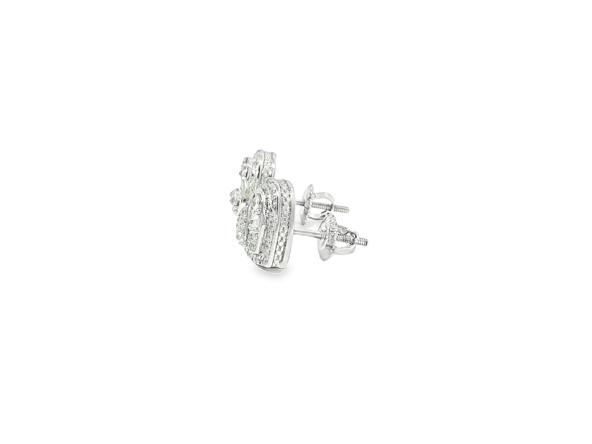 10K Gold Diamond Heart Stud Earrings with Baguette Accents 0.50 CT