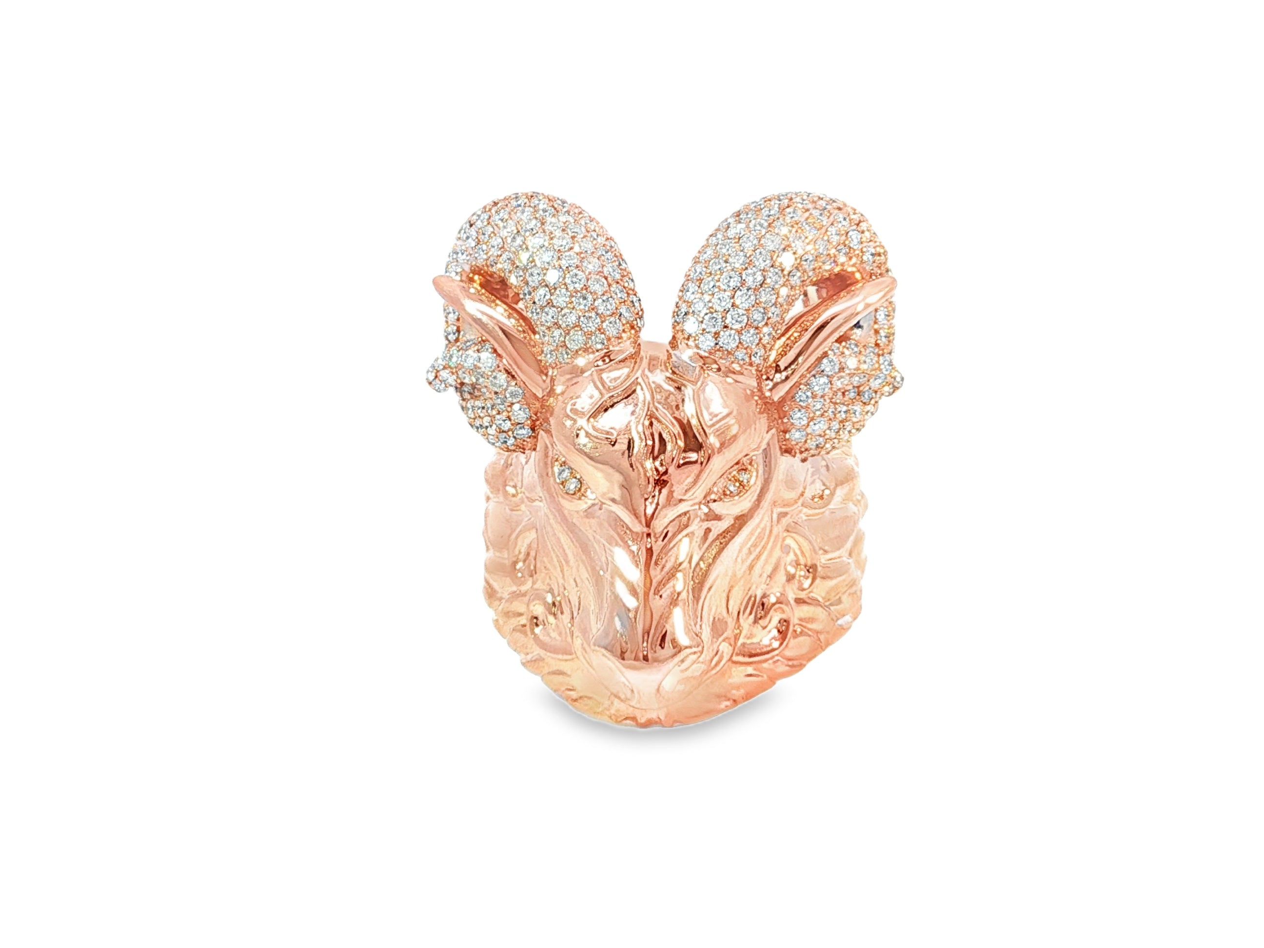 10k Gold Diamond Ram Head Ring with Pavé Accents 2.66ct