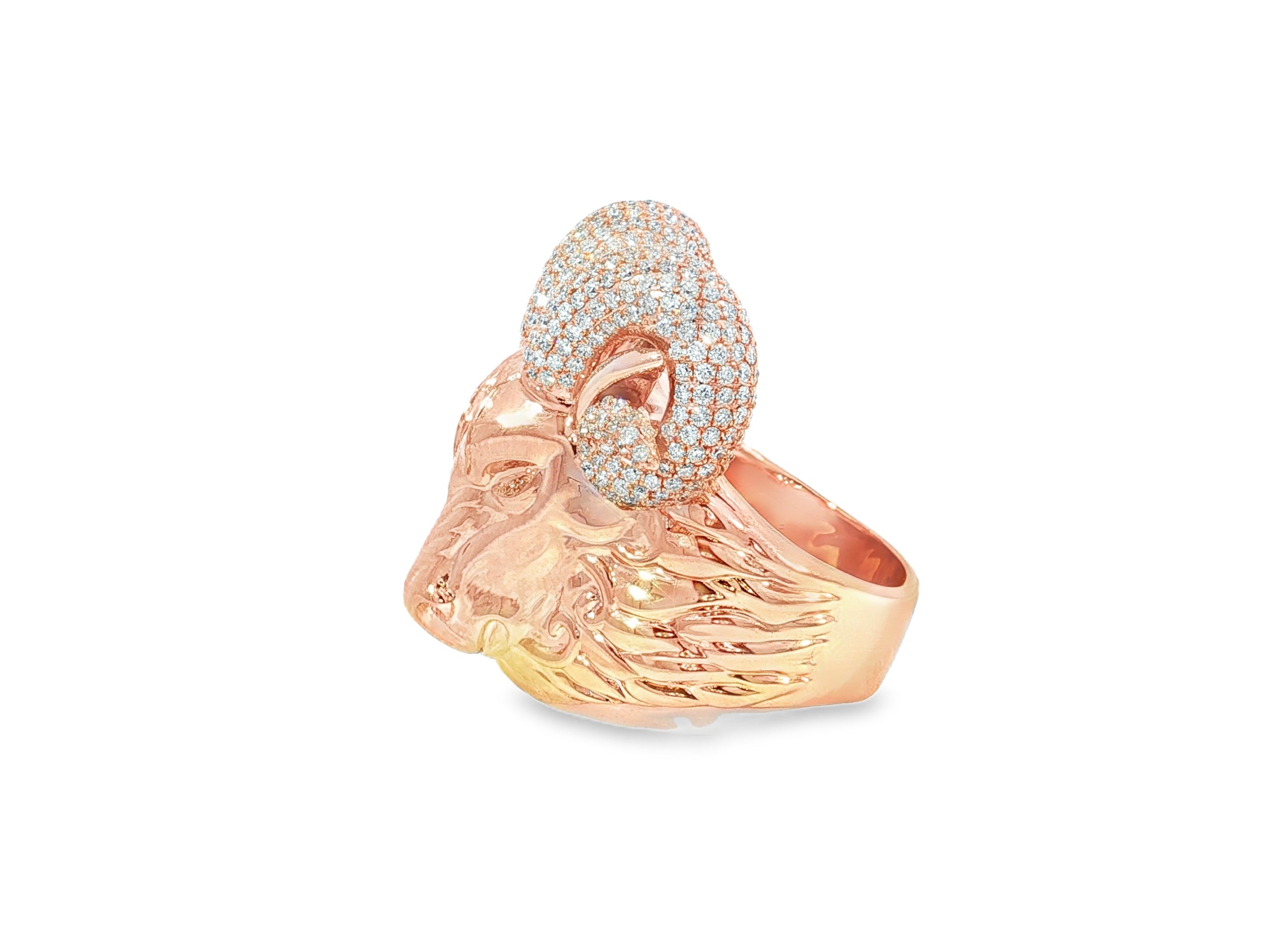 10k Gold Diamond Ram Head Ring with Pavé Accents 2.66ct