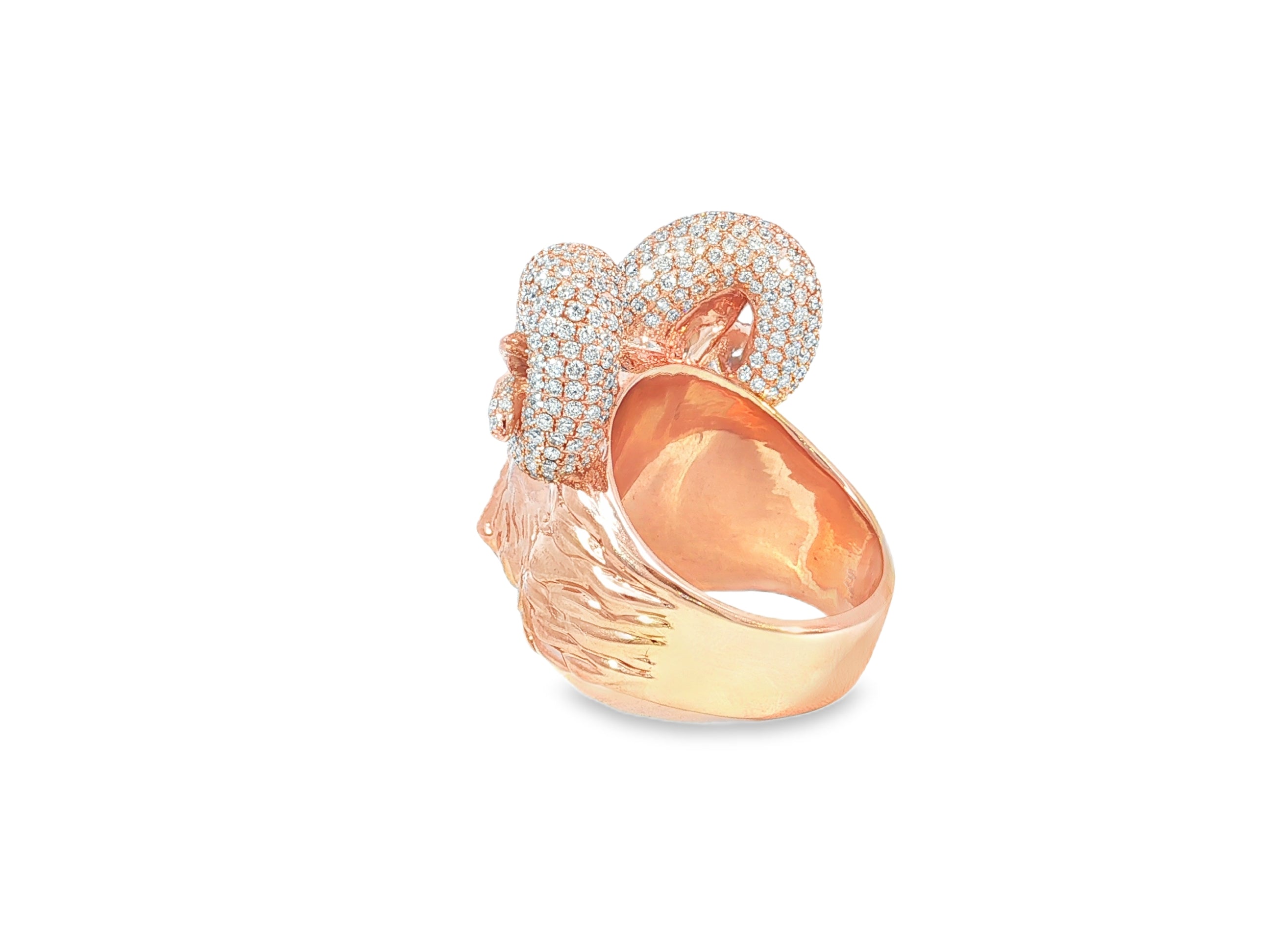 10k Gold Diamond Ram Head Ring with Pavé Accents 2.66ct