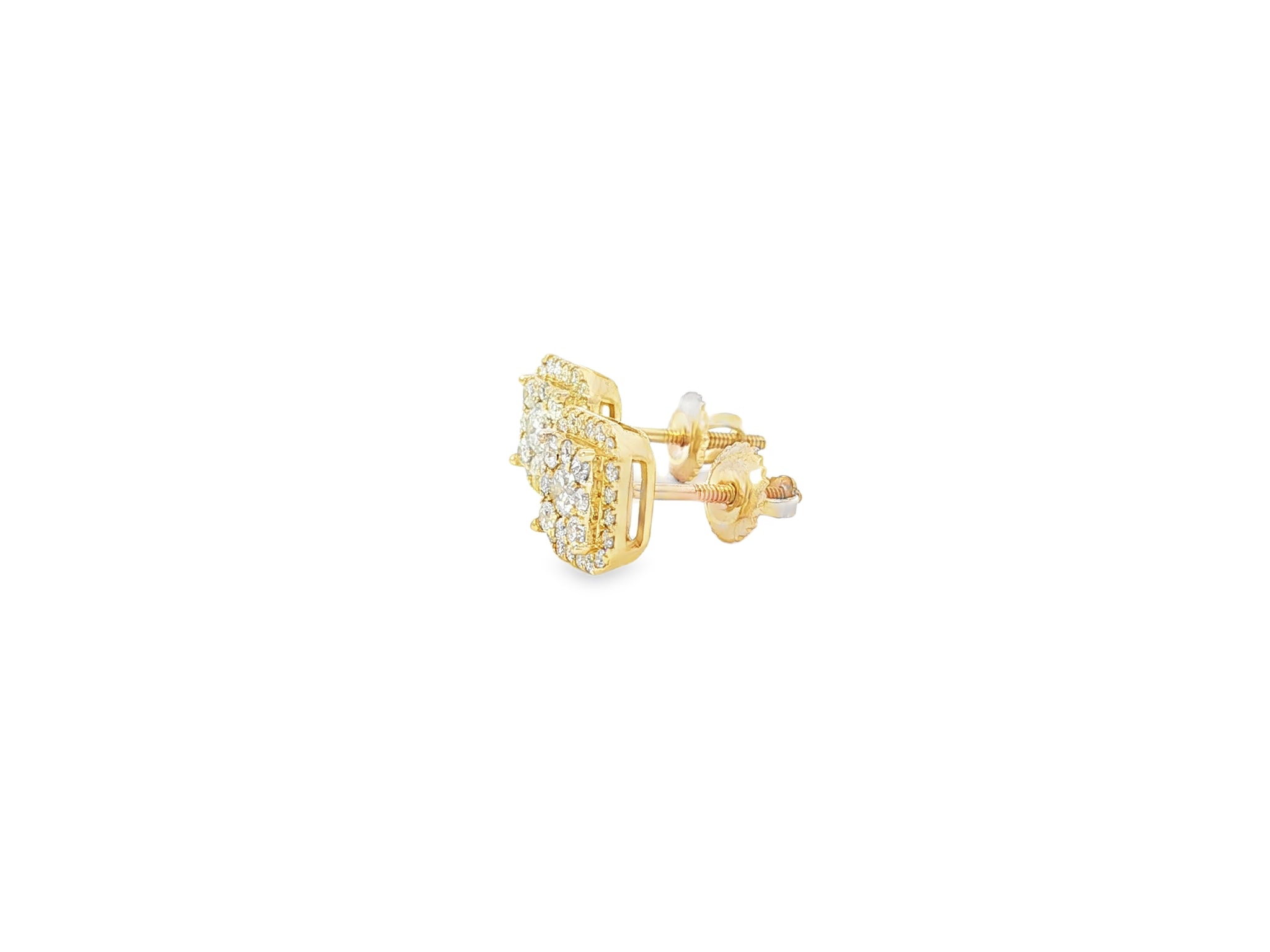 10K Gold Diamond Square Halo Stud Earrings with Pavé Accents 0.60 CT
