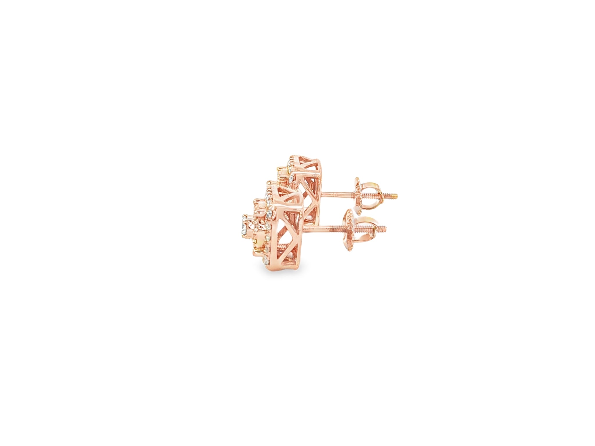 10K Gold Diamond Square Halo Stud Earrings with Pavé Accents 0.65 CT