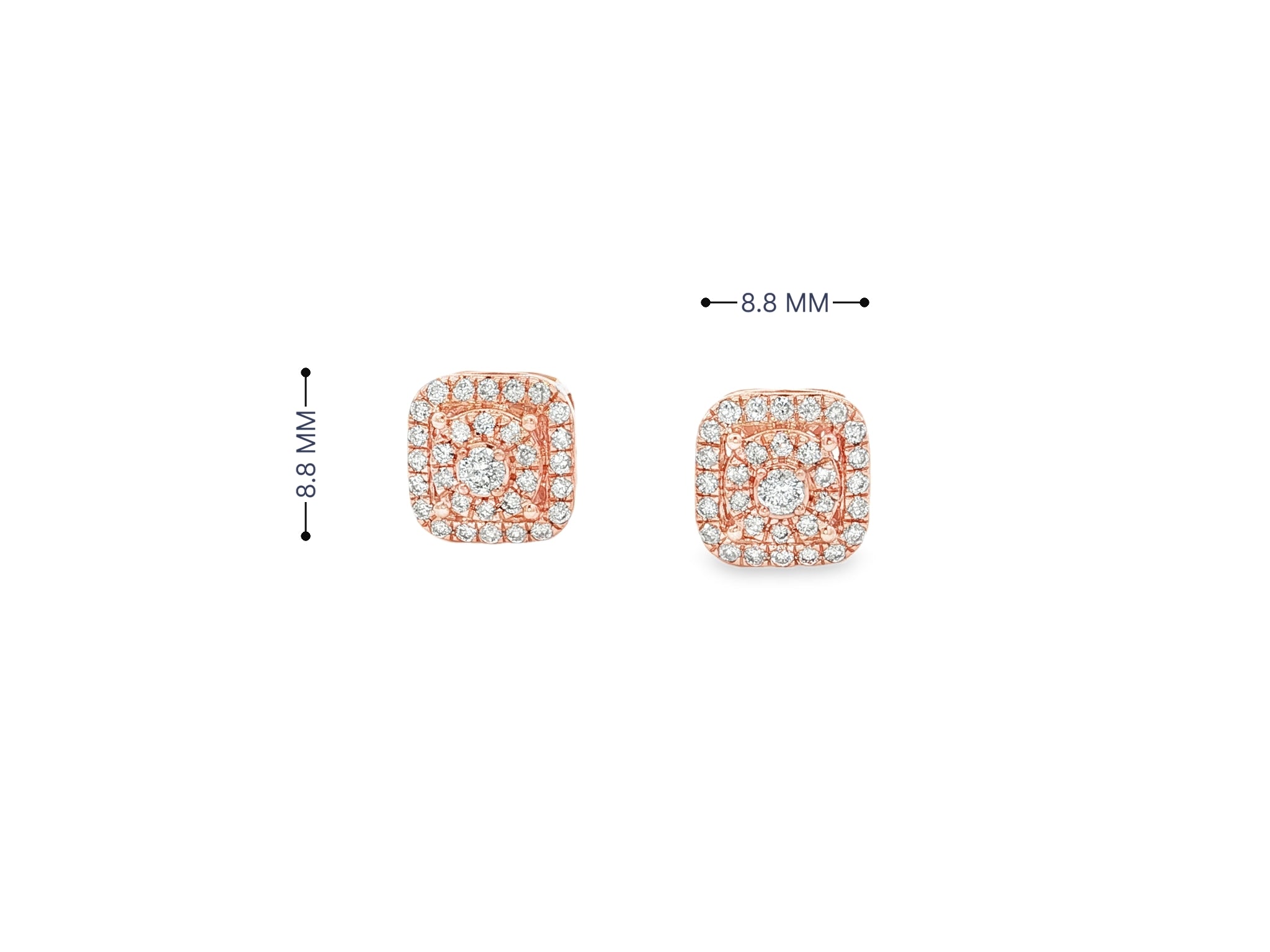 10K Gold Diamond Square Halo Stud Earrings with Pavé Accents 0.65 CT