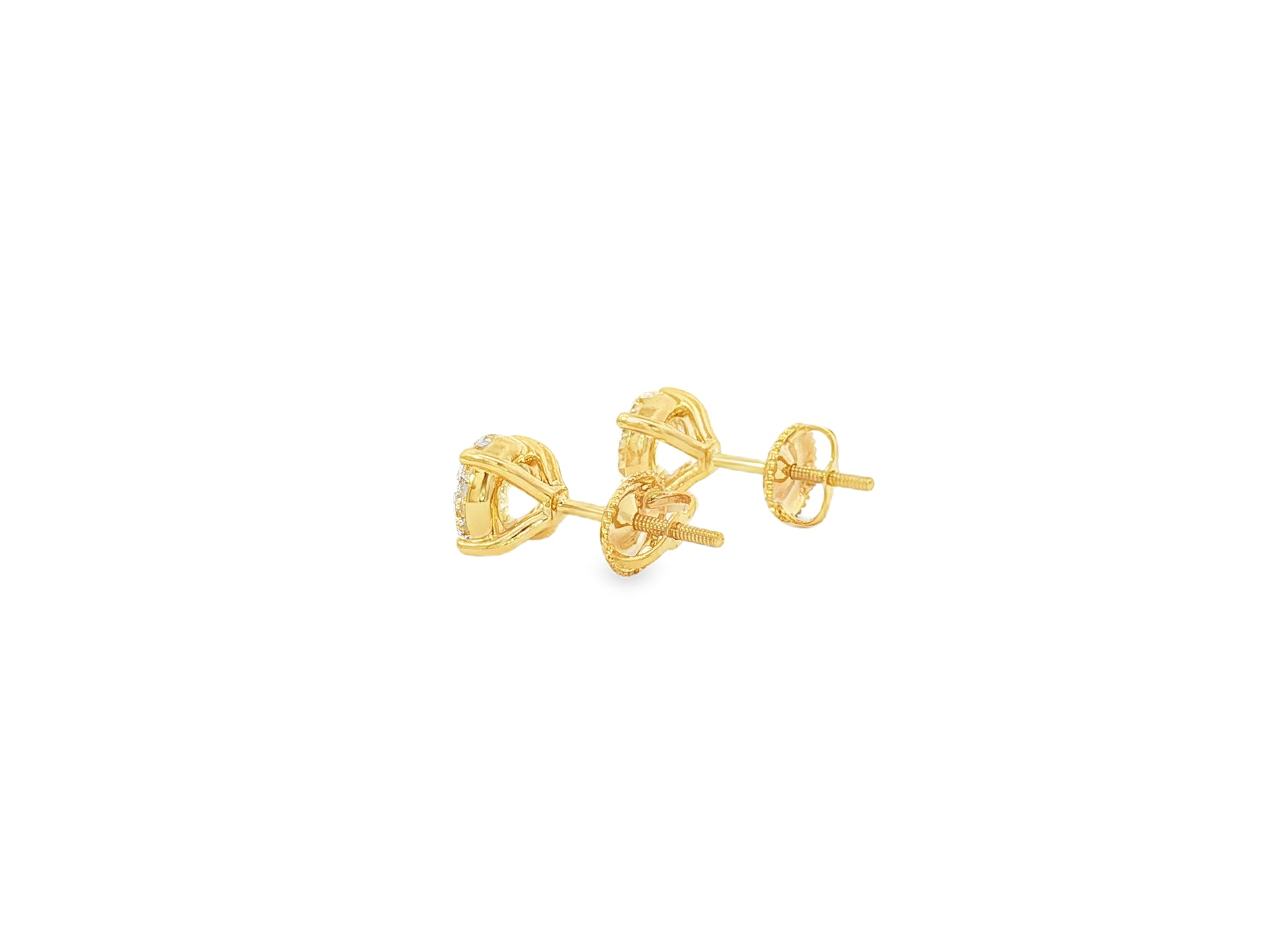 10k Stud Earrings with Portuguese-Cut Round Solitaire Design 3.12ct