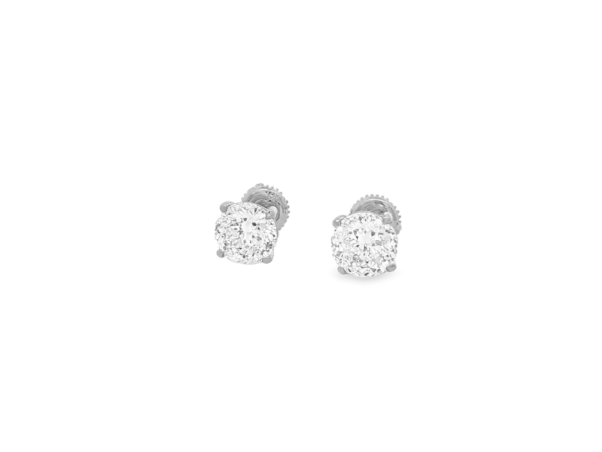 10k Stud Earrings with Portuguese-Cut Round Solitaire Design 3.12ct