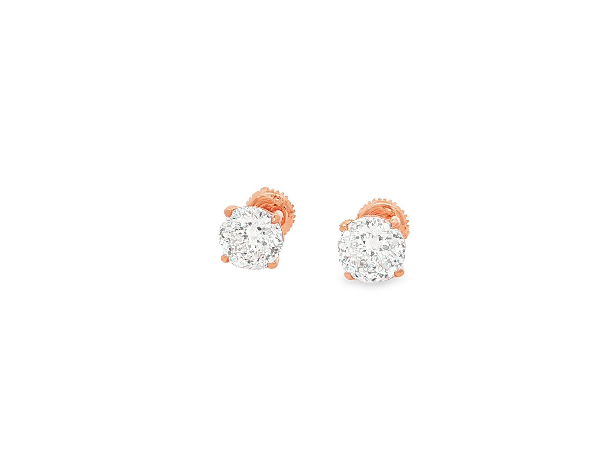 10k Stud Earrings with Portuguese-Cut Round Solitaire Design 3.12ct