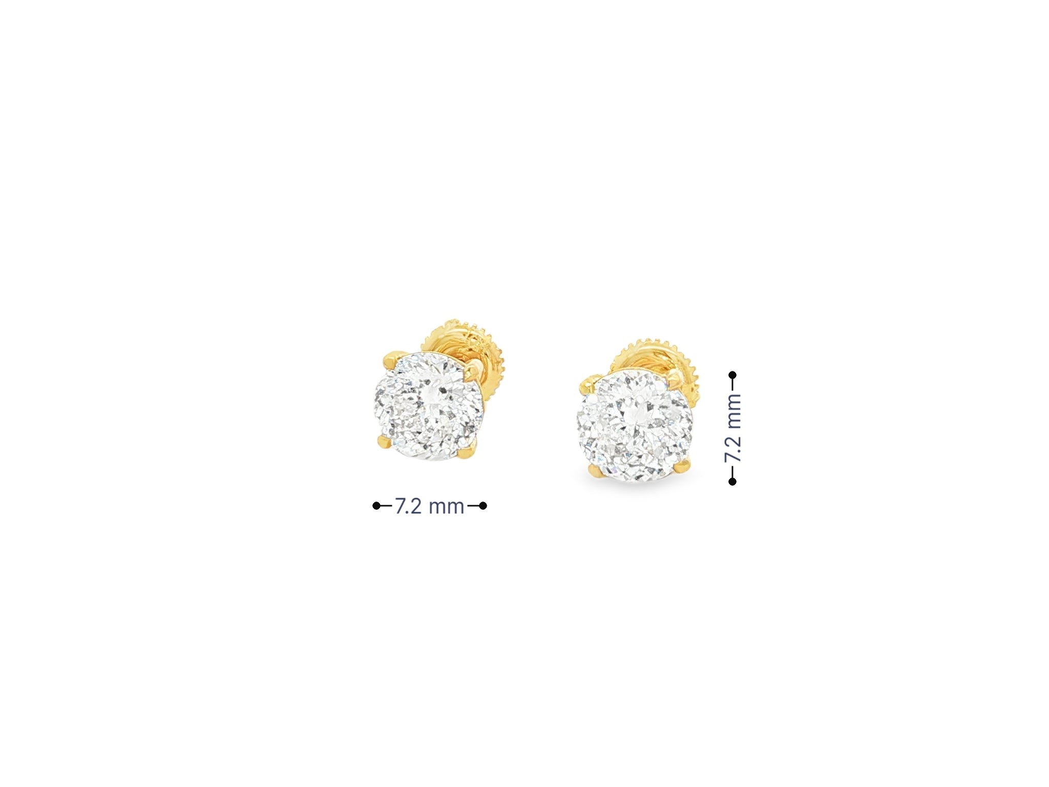 10k Stud Earrings with Portuguese-Cut Round Solitaire Design 3.12ct