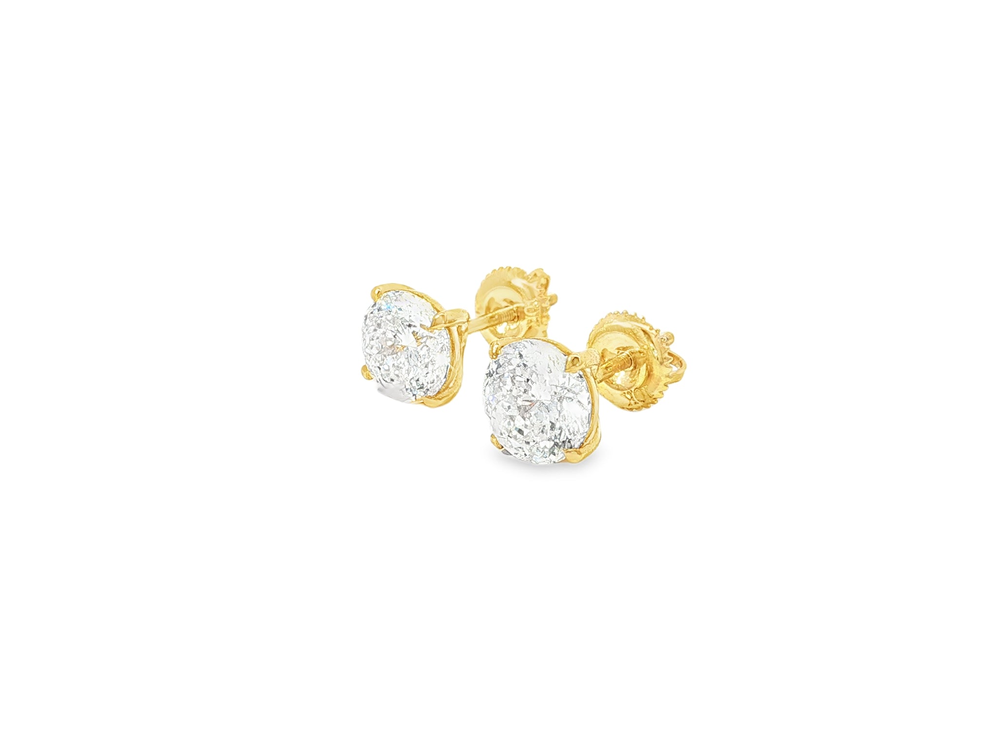 10k Stud Earrings with Portuguese-Cut Round Solitaire Design 3.12ct