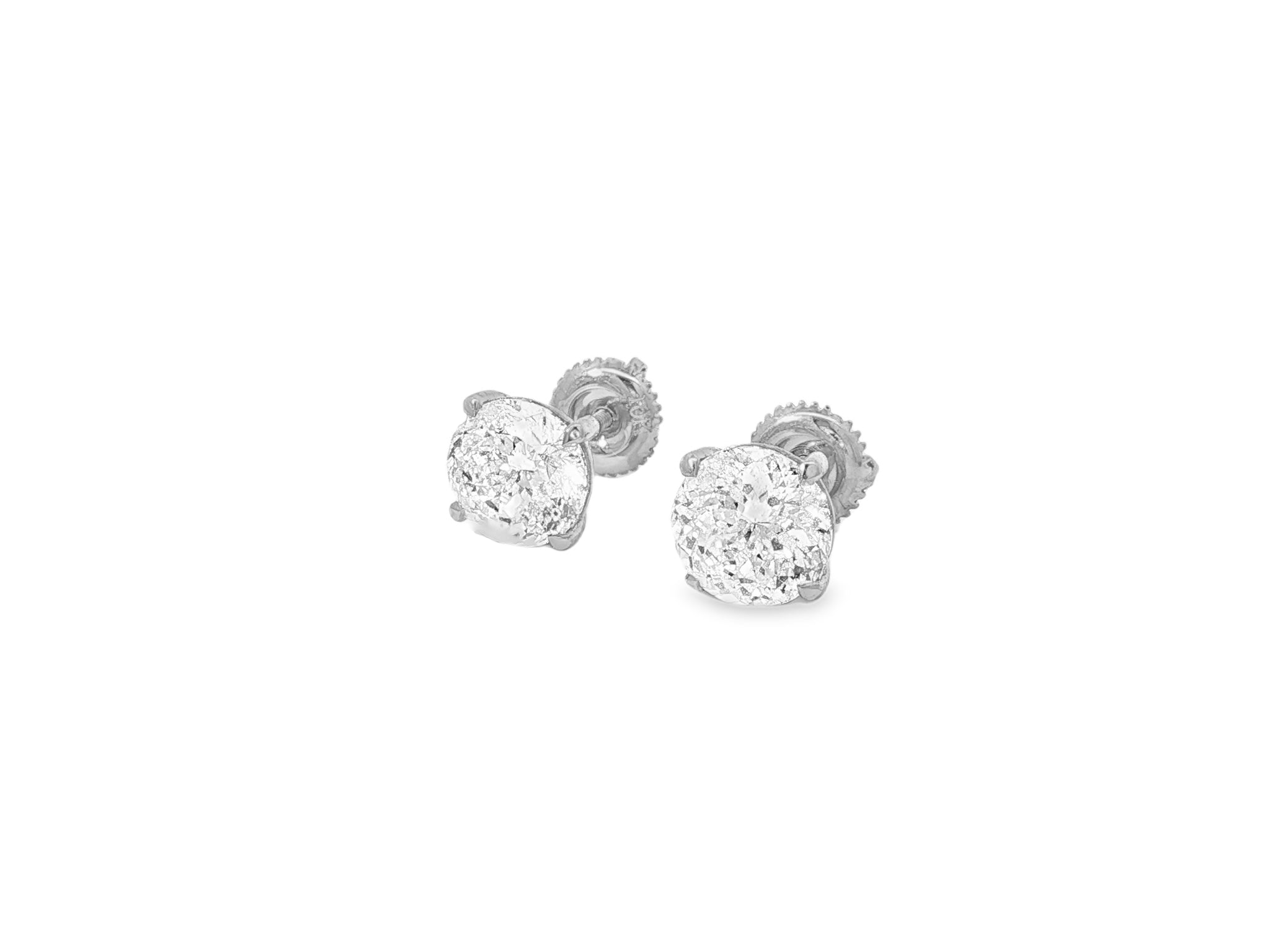 10k Stud Earrings with Portuguese-Cut Round Solitaire Design 3.12ct