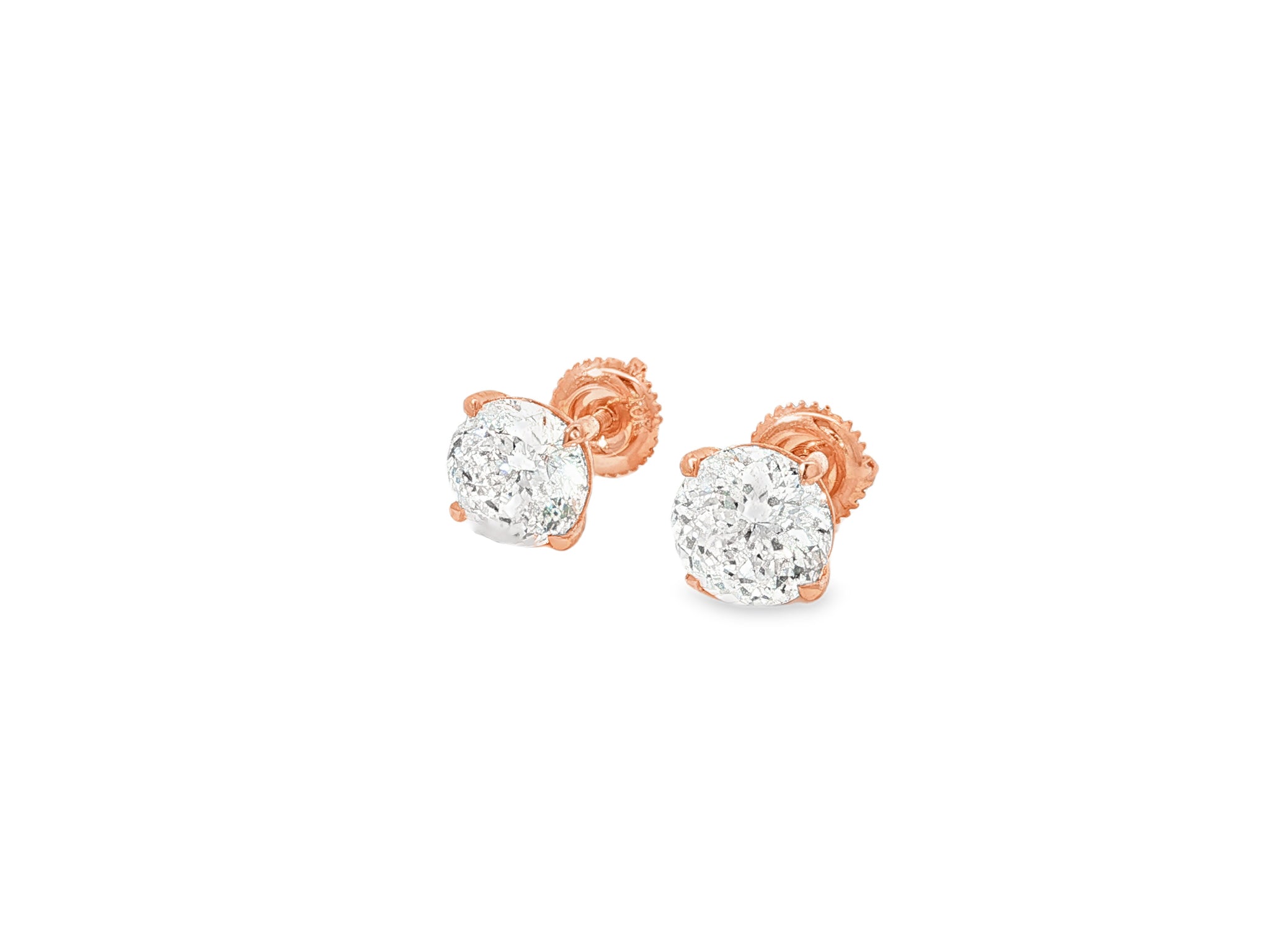 10k Stud Earrings with Portuguese-Cut Round Solitaire Design 3.12ct