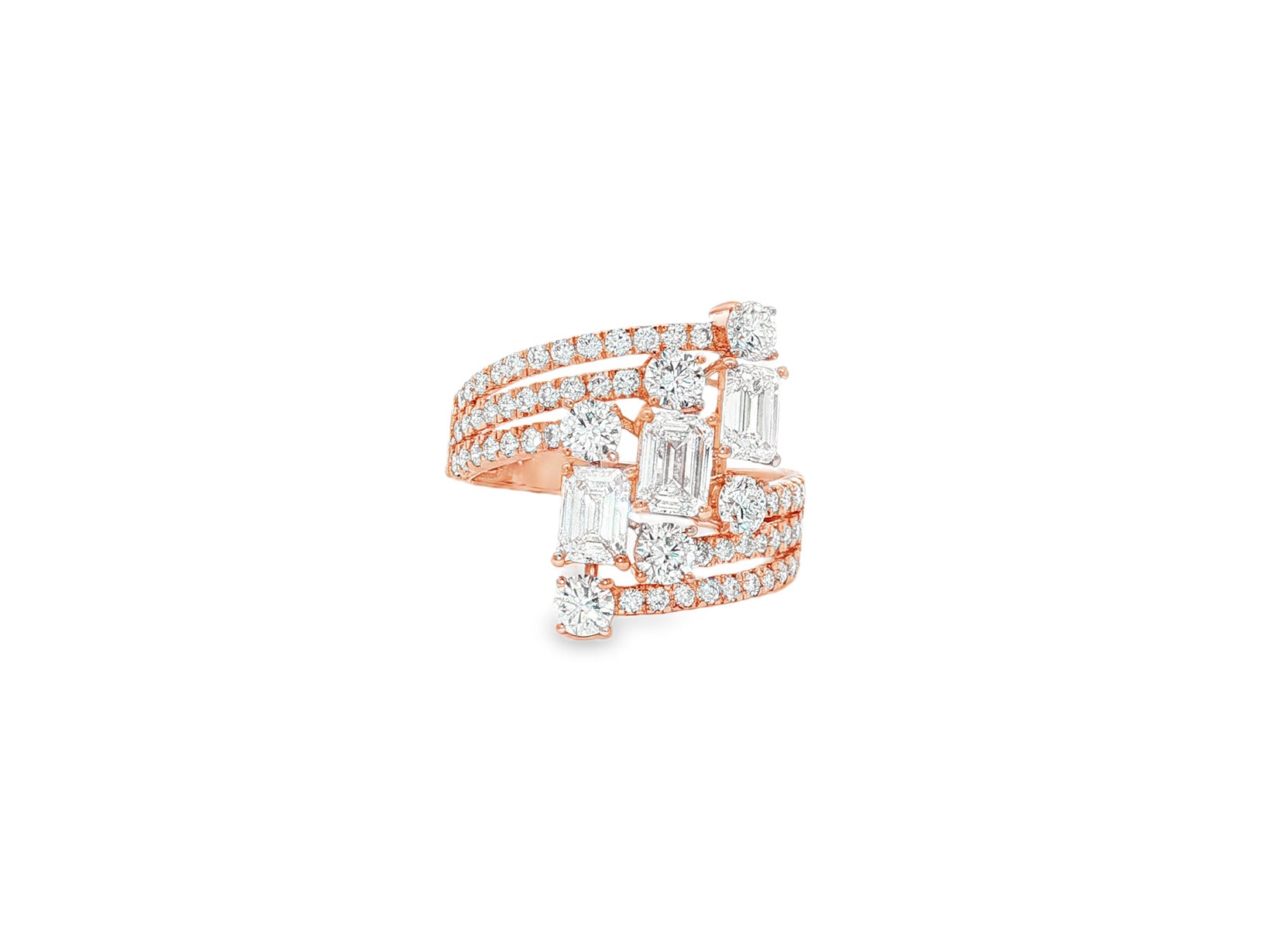 14K Gold Diamond Emerald & Round Multi Wrap Ring 2.65 CT