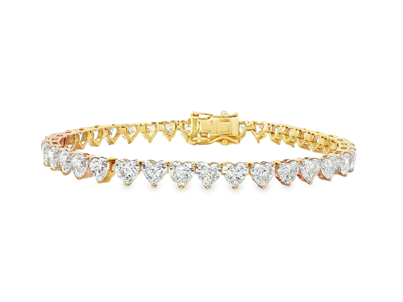 14K Gold Diamond Heart-Shape Tennis Bracelet with Continuous Design 12.33ct