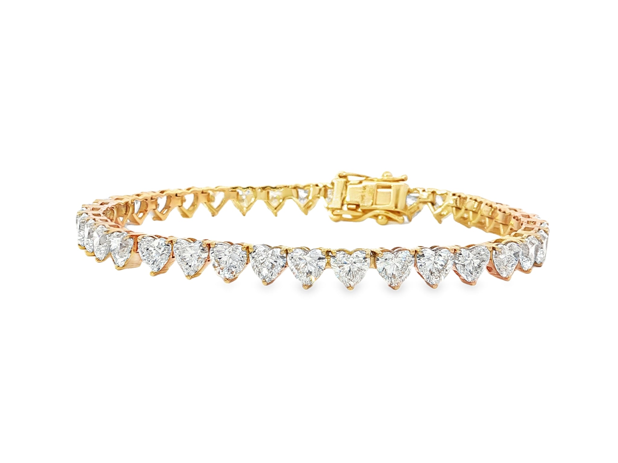 14K Gold Diamond Heart-Shape Tennis Bracelet with Continuous Design 12.33ct