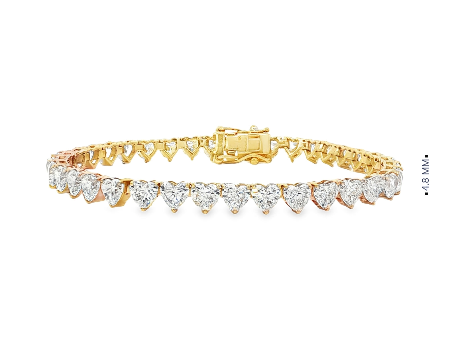 14K Gold Diamond Heart-Shape Tennis Bracelet with Continuous Design 12.33ct