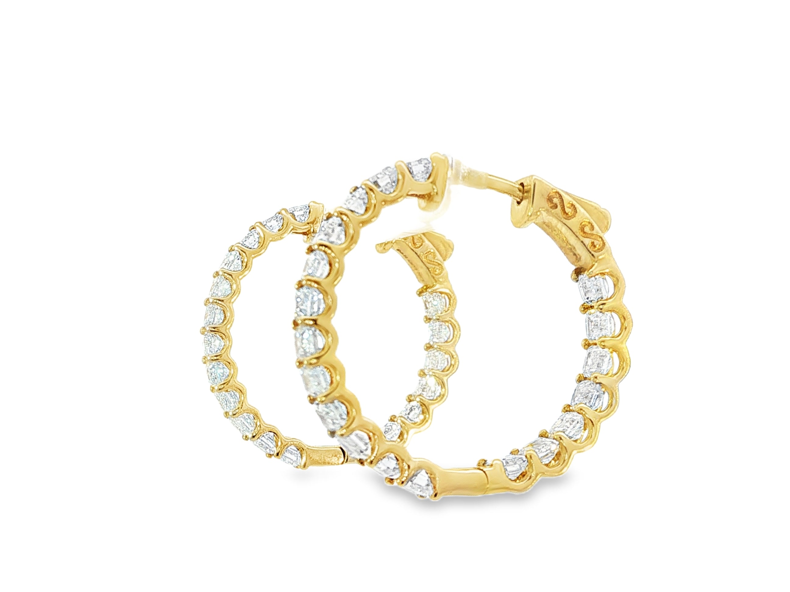 14K Gold Diamond Hoop Earrings with Emerald-Cut 5.86ct