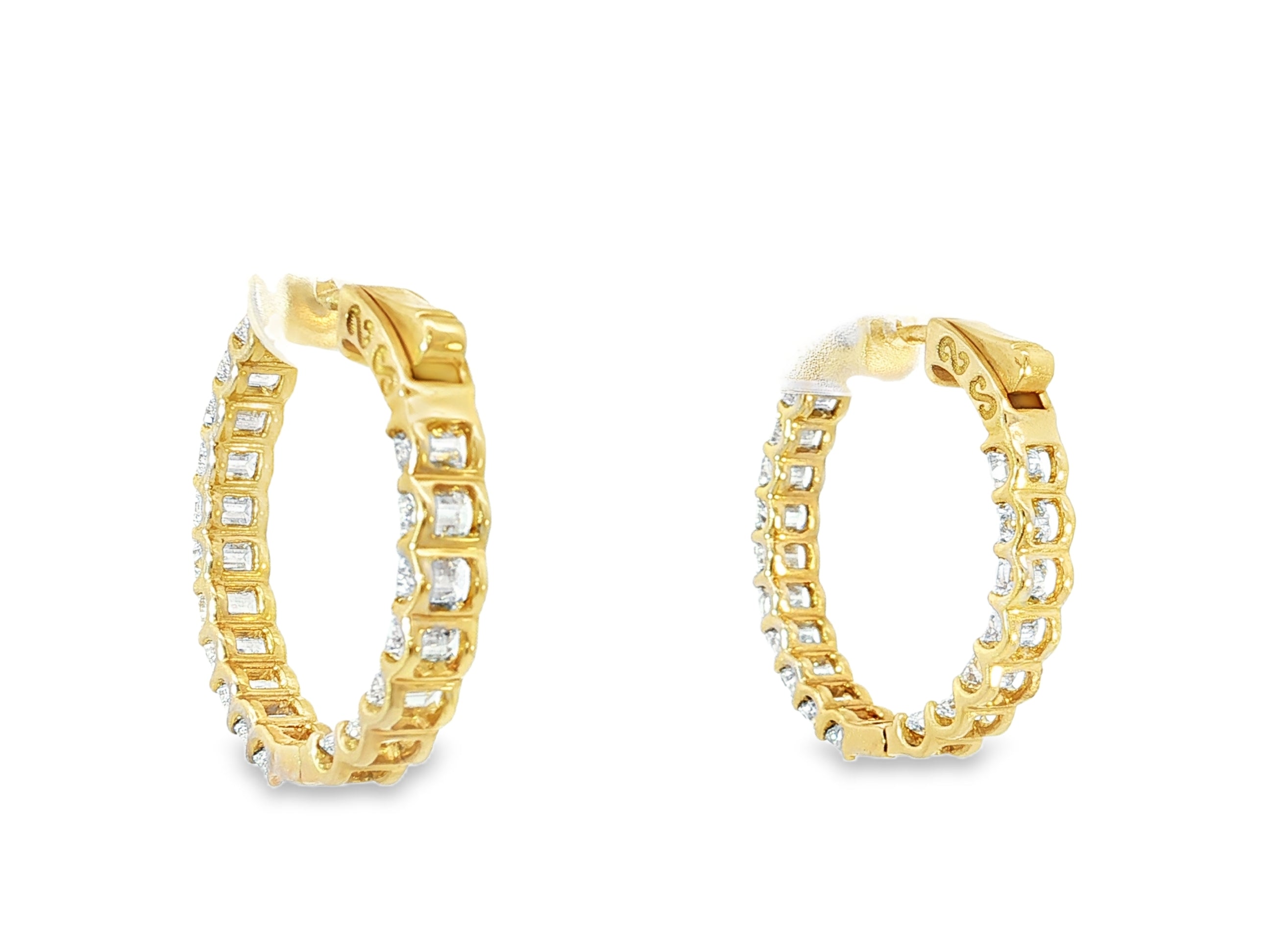 14K Gold Diamond Hoop Earrings with Emerald-Cut 5.86ct