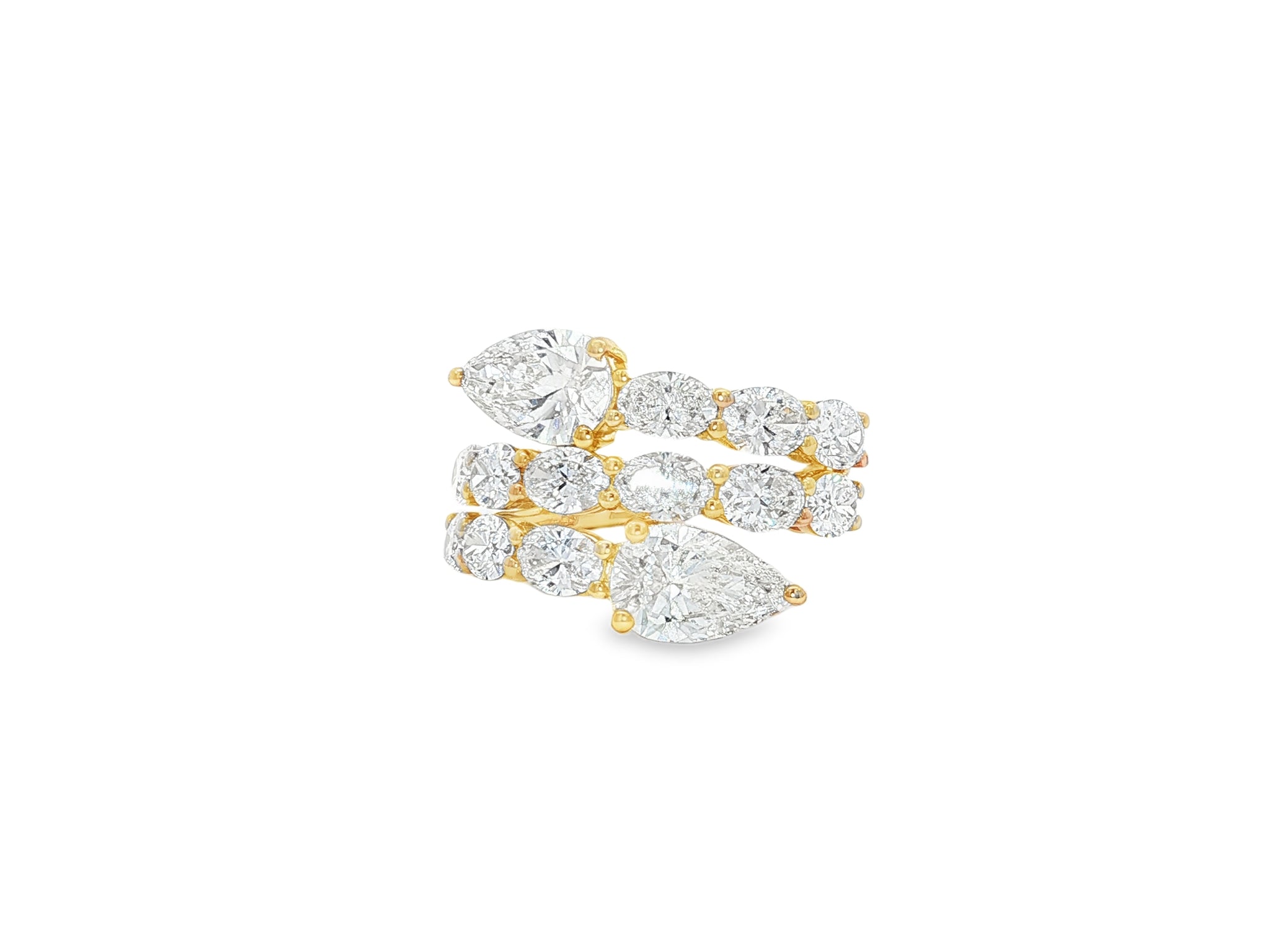 14K Gold Diamond Pear Cut Multi Wrap Ring 5.15 CT