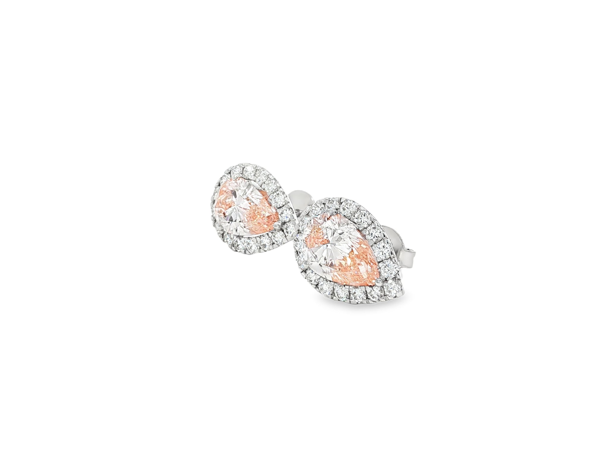 14K Gold Diamond Pear Halo Stud Earrings