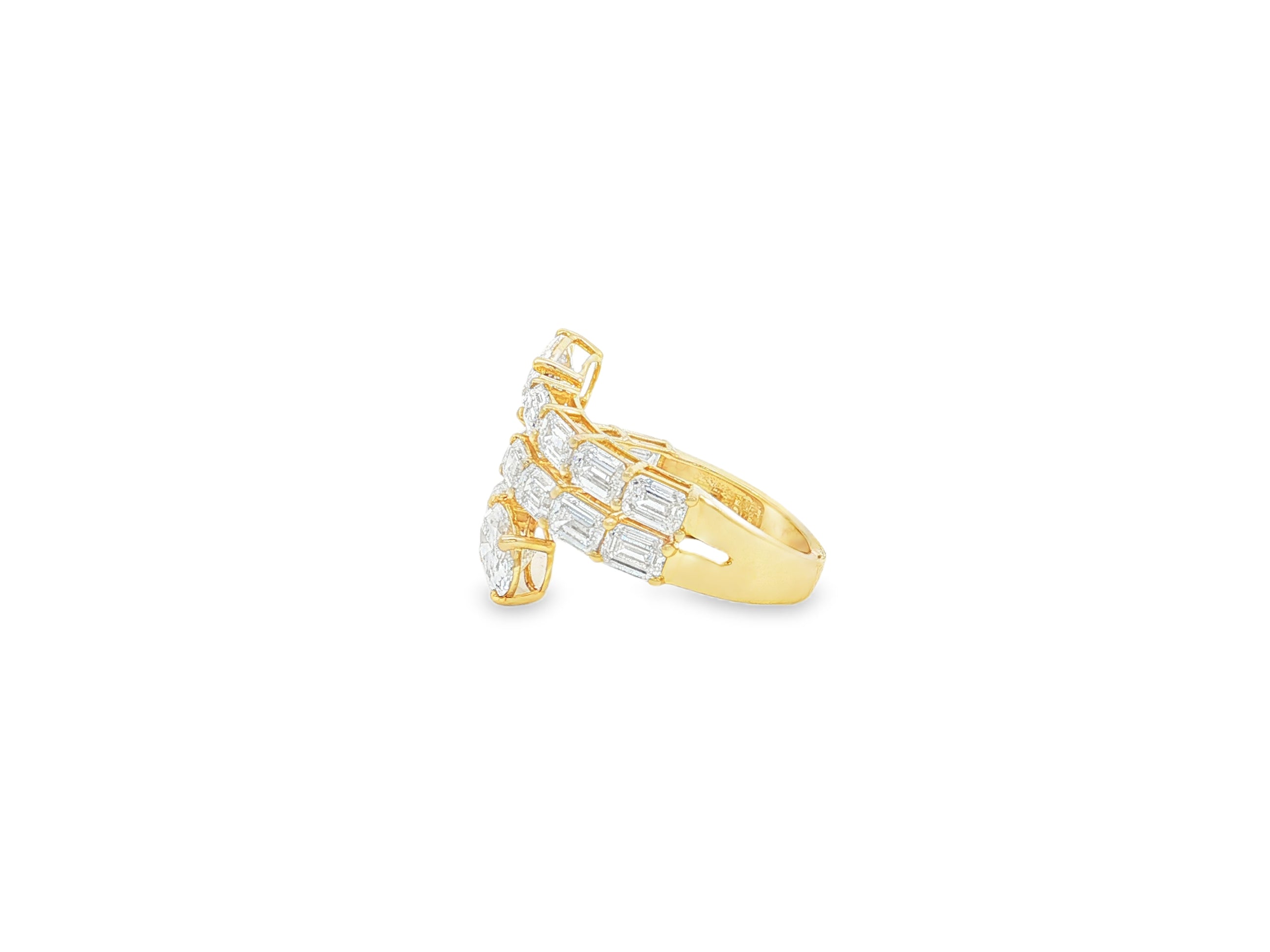 14K Gold Diamond Ring with Multi-Row Oval & Emerald-Cut 4.60ct